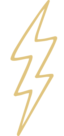 A stylized gold lightning bolt on a black background.