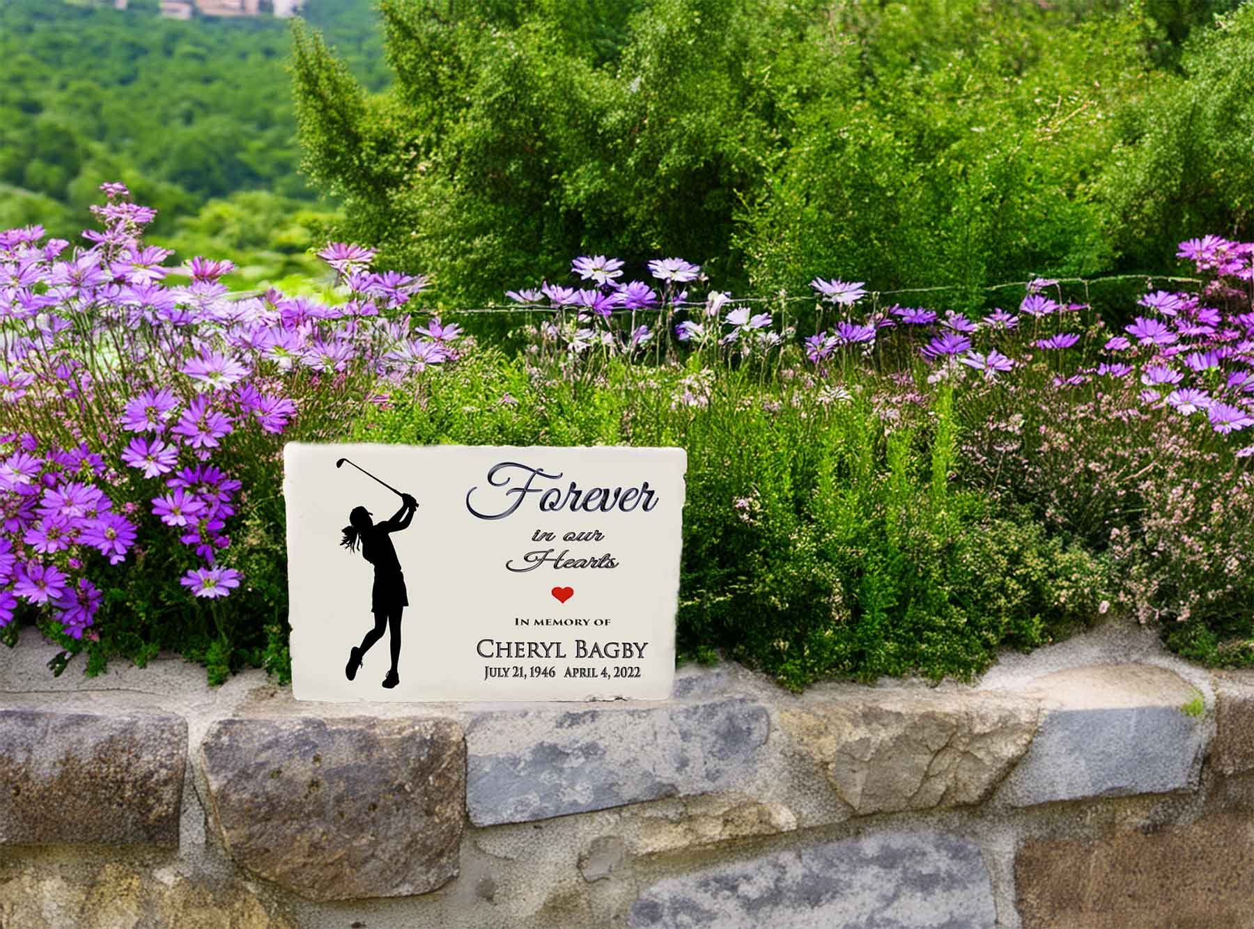 Personalized Female Golfer Memorial Stone – 6x9 Concrete Tribute Plaque – Free Shipping