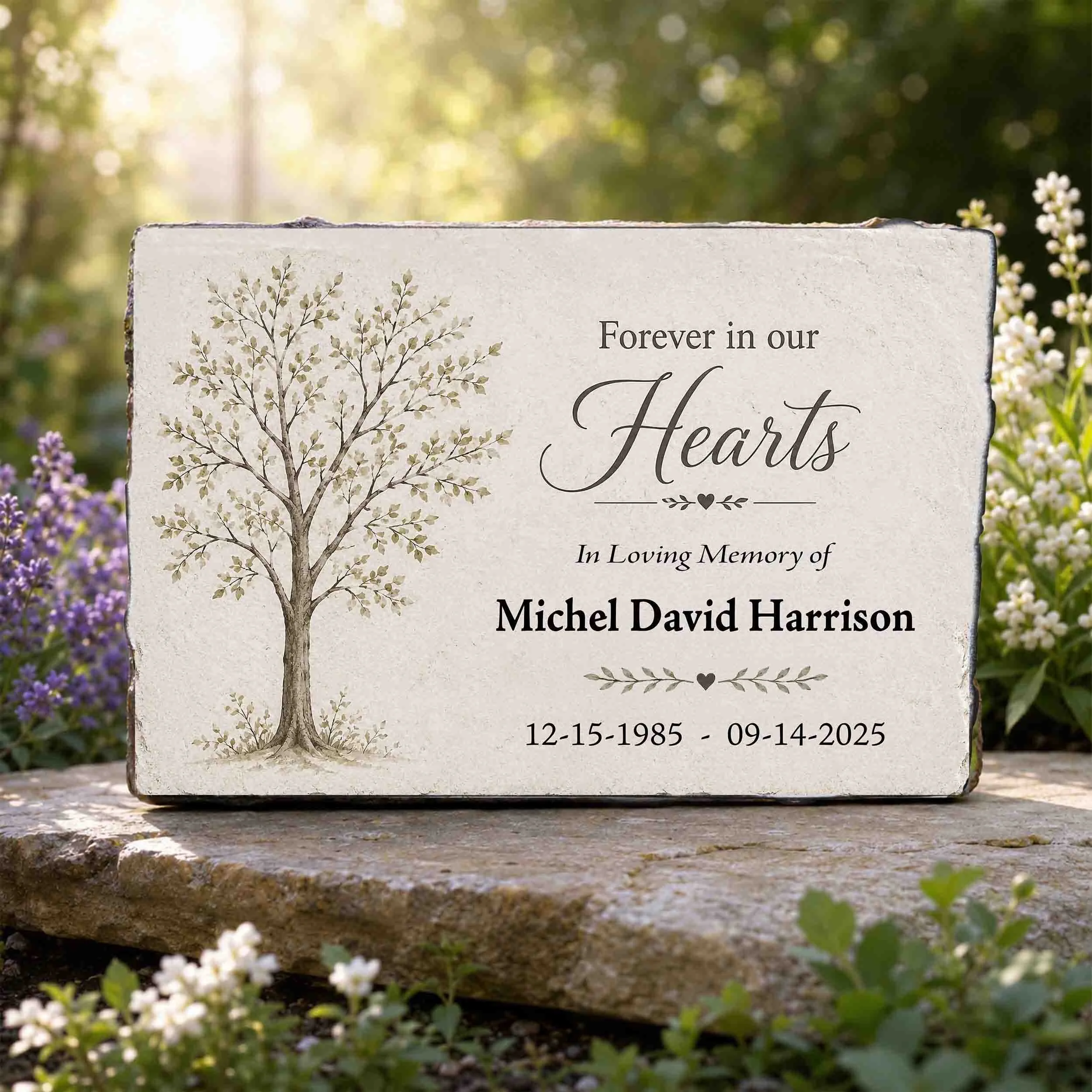 Memorial garden stone with Tree design , loss of a loved one gift Personalized