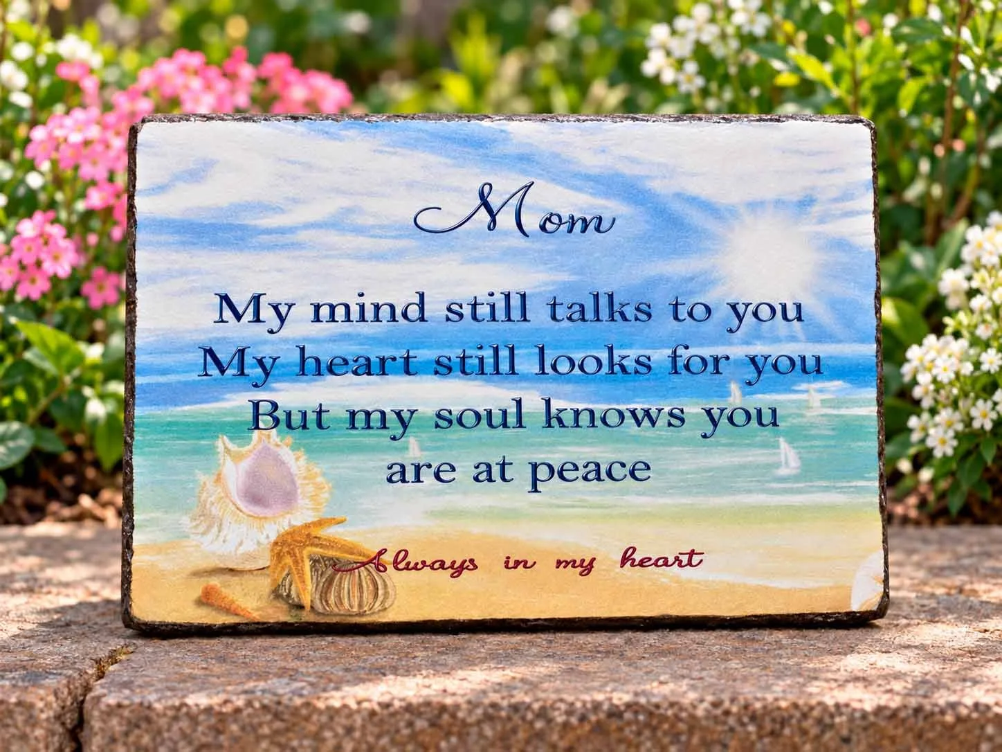 memorial garden stone with Mom saying on it, personalized garden stone gift 9"x6"