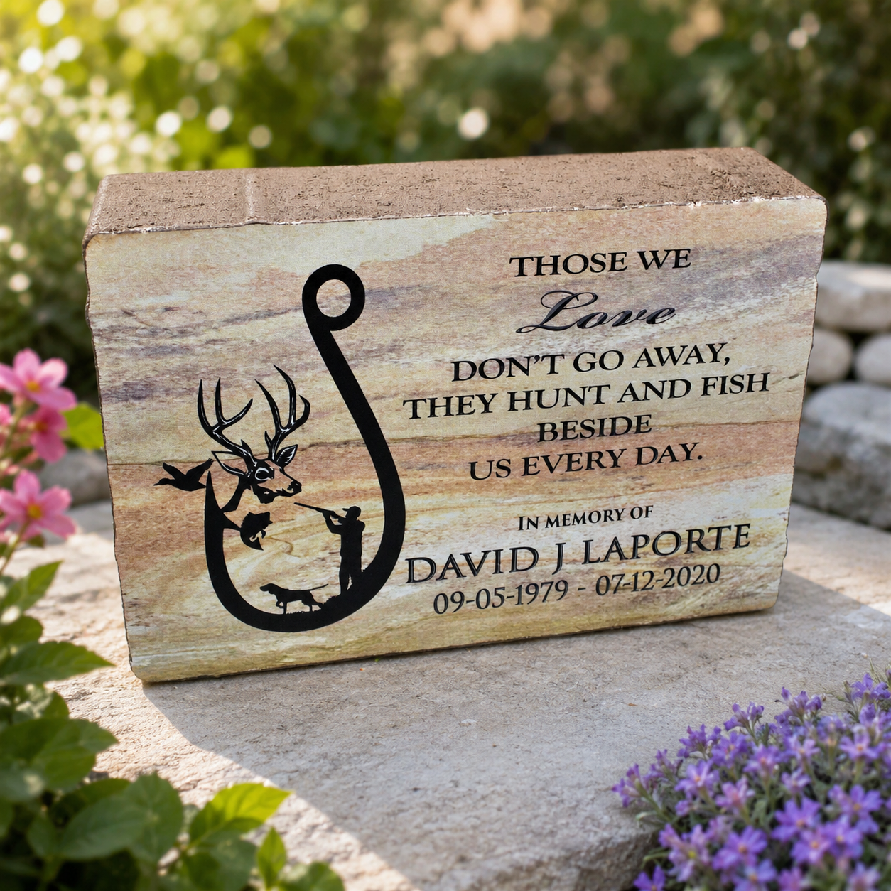 Hunters Memorial Garden Stone  , white tail deer scene
