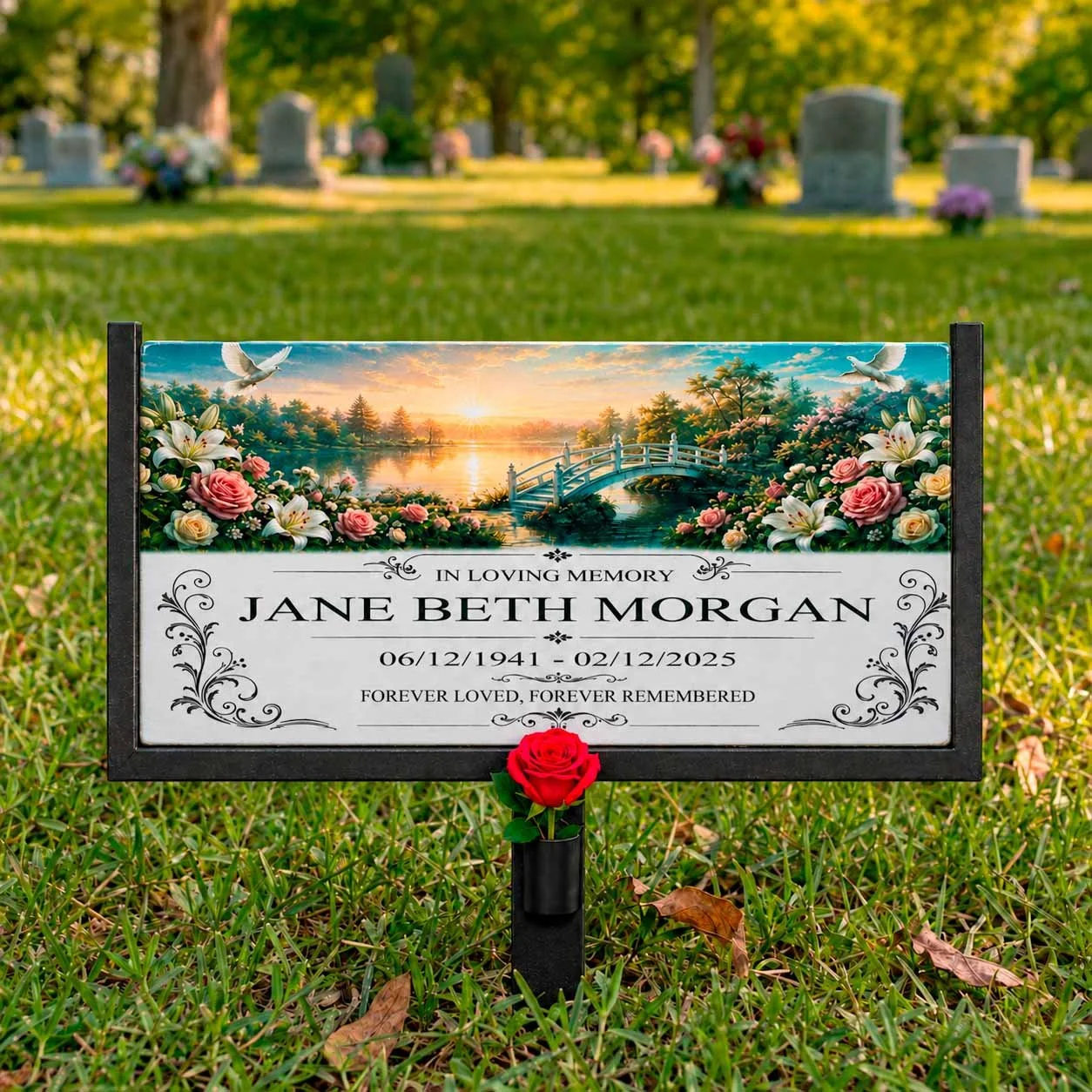 Memorial garden stone with white Doves design a family loss gift personalized