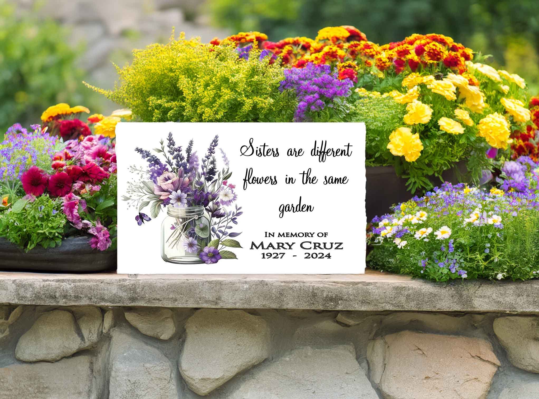 personalized sister memorial plaque with flower garden quote
