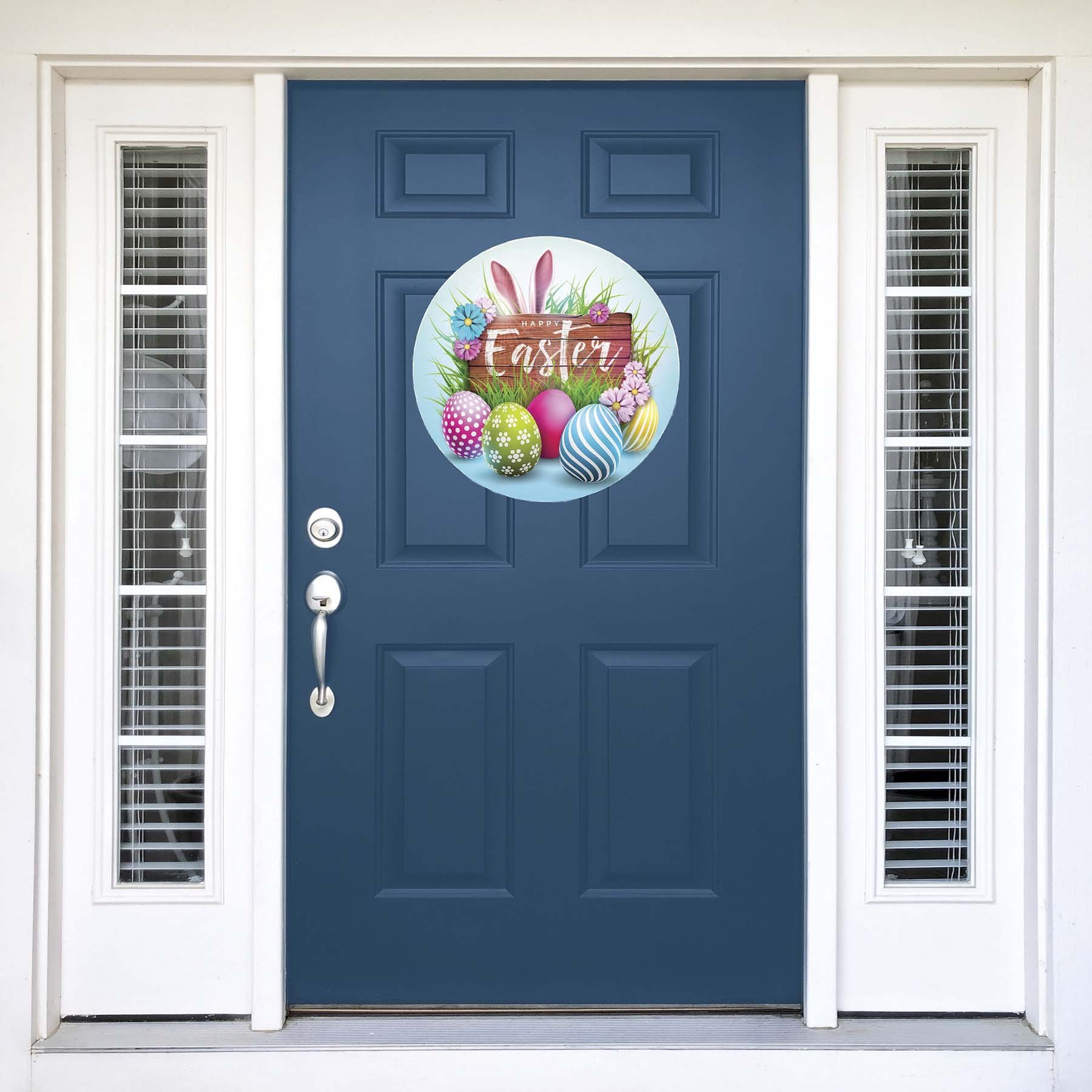 "Wooden Easter front door hanger with D-rings"