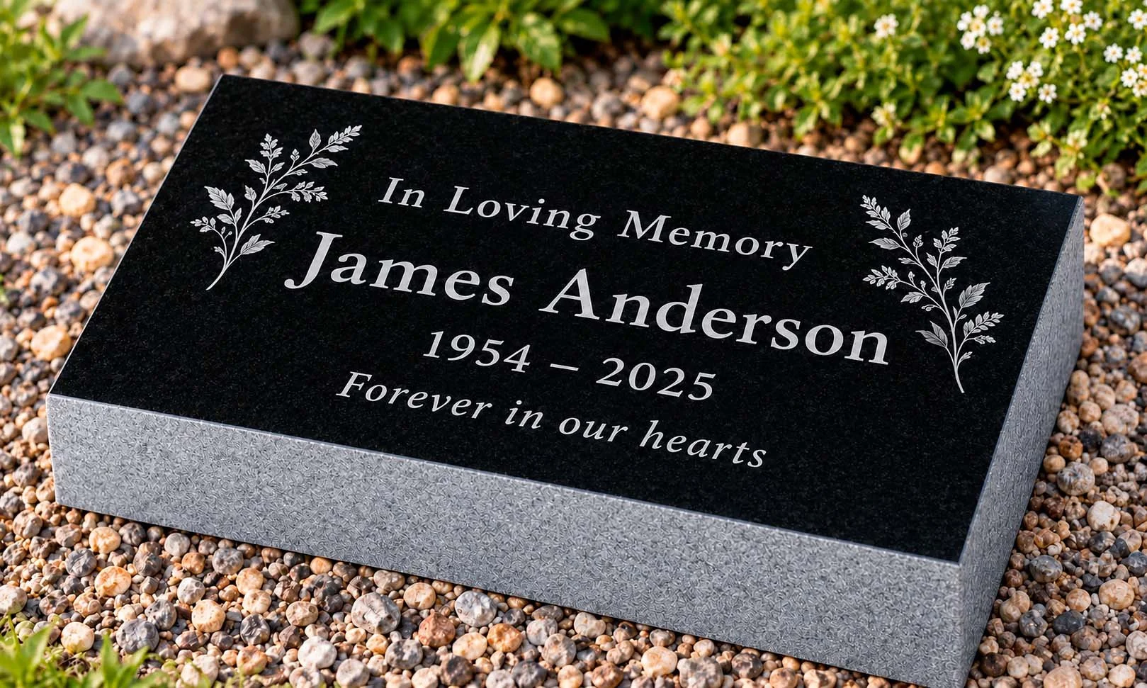 Personalized Memorial Stone -Engraved Stone Black Granite   10" x 6" x 2"
