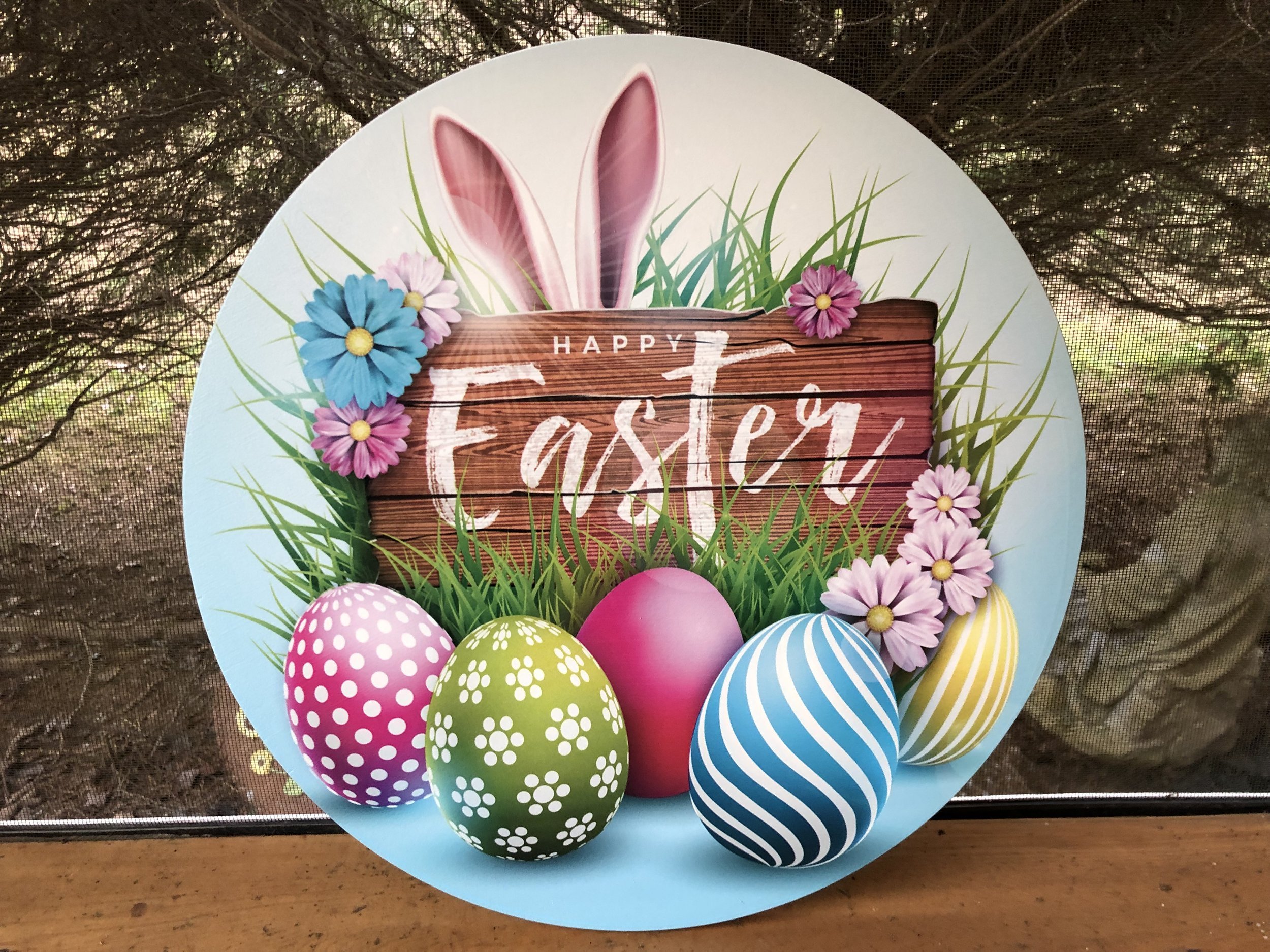 "Handmade Happy Easter door sign for covered porch"