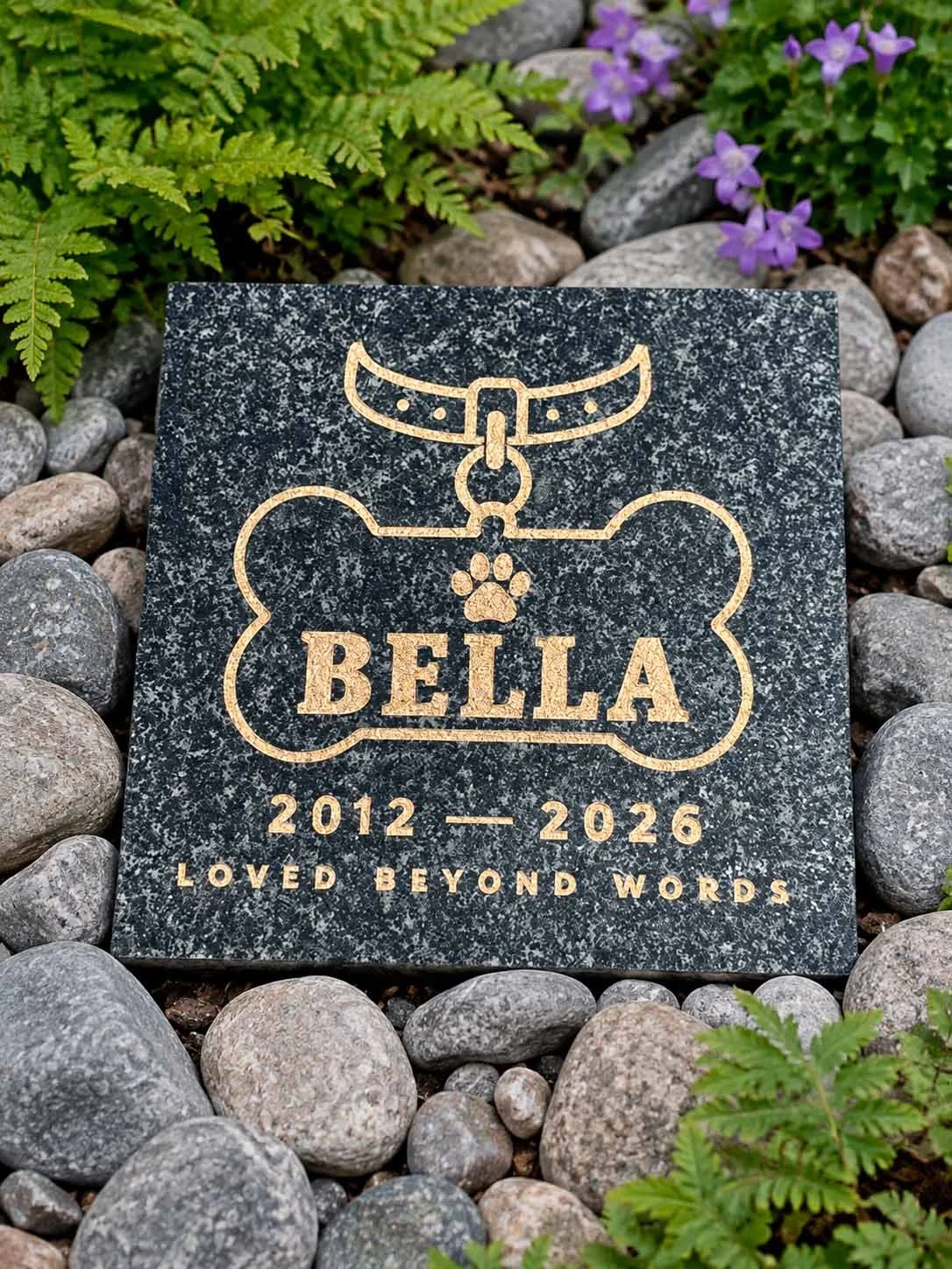 Dog bone granite pet memorial gift , with gold infill..jpg
