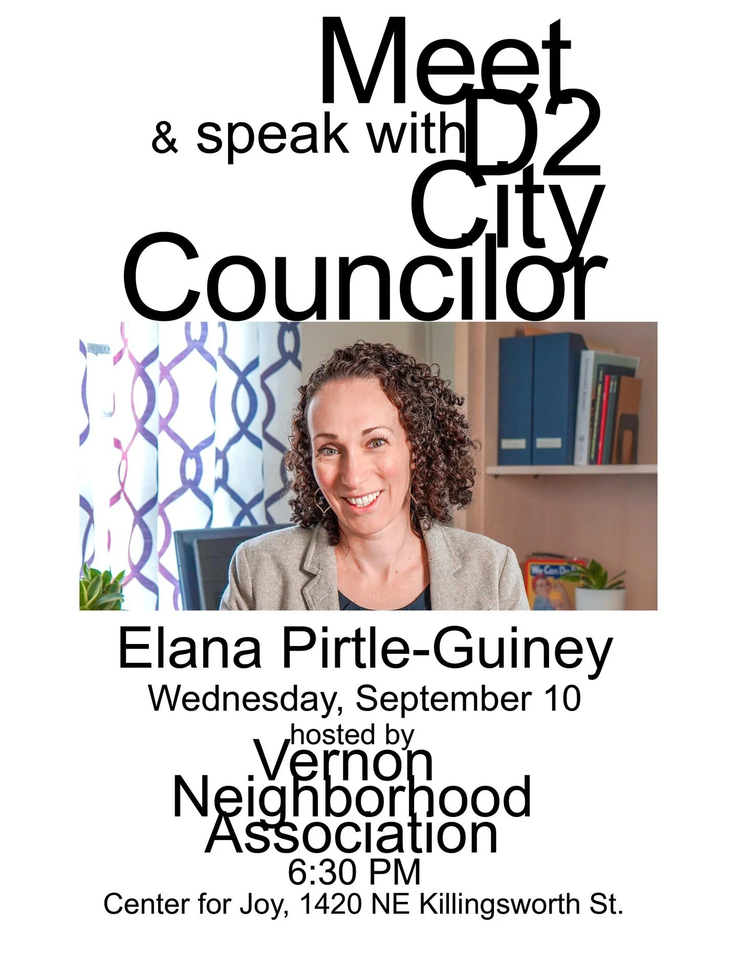 Tonight! 6:30 PM, 1420 NE Killingsworth St., Center of Joy
Vernon Neighborhood Association