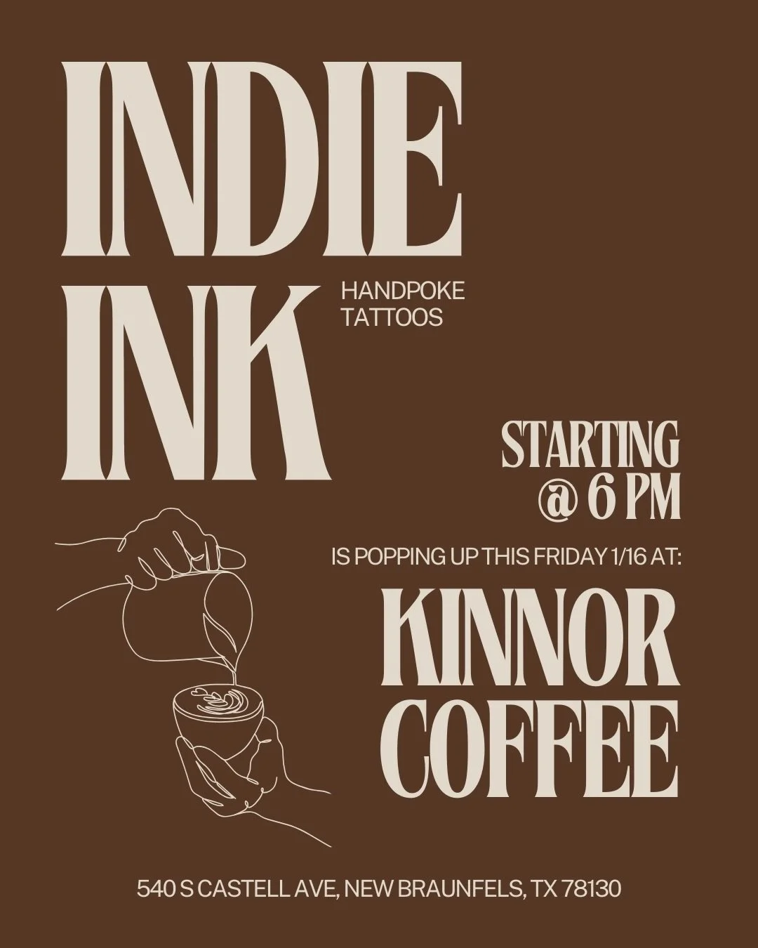🤎 THIS FRIDAY 🤎
@annabeth.ink and @spicy_pokes will be popping up at @kinnorcoffee for their 1 year anniversary!! Come support our favorite coffee shop and grab a tattoo (or two) while you&rsquo;re there!

- We&rsquo;ll be starting at 6pm. 
- Must 