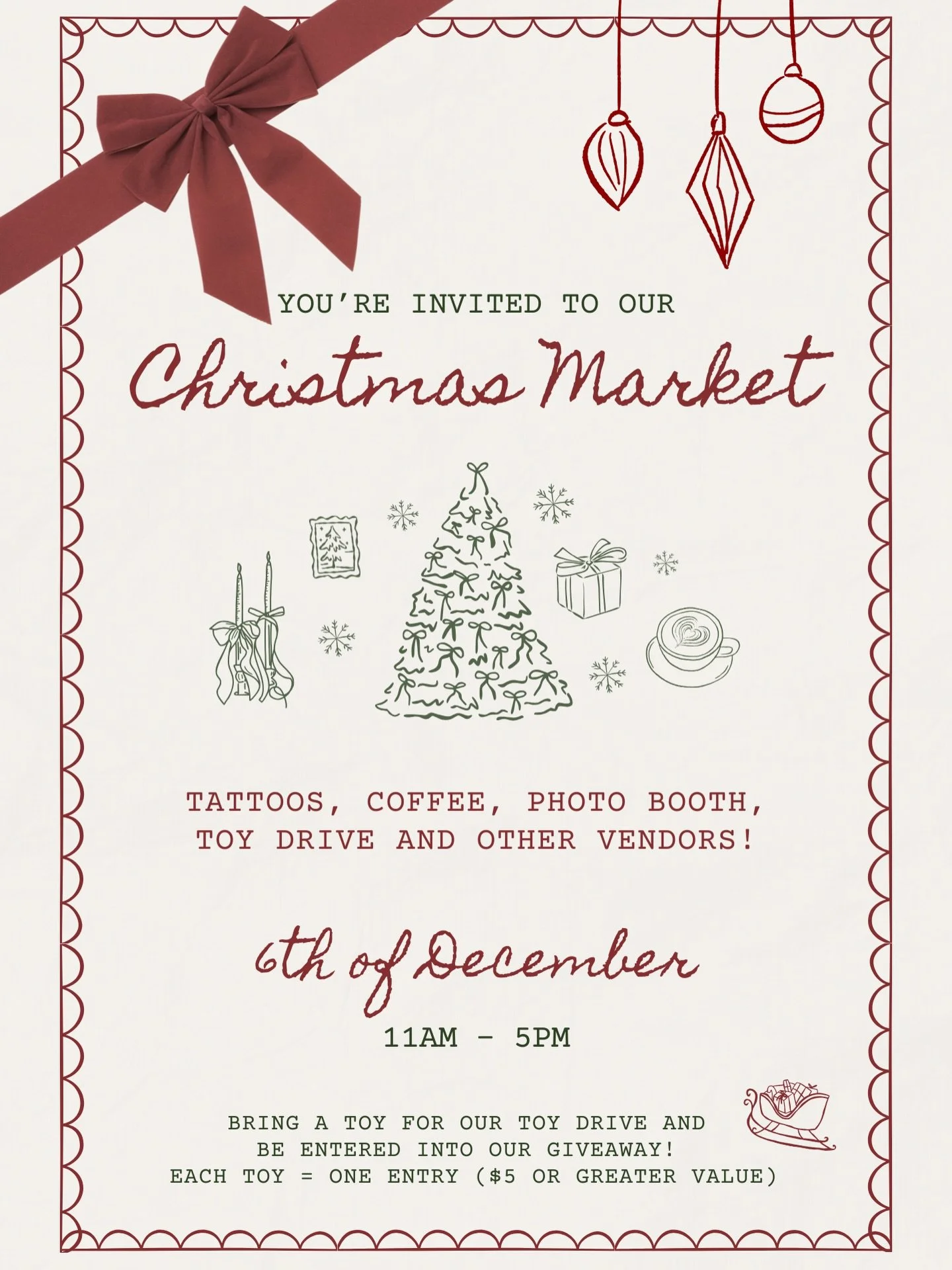 ✨✨✨Our 3rd annual Christmas Market is almost upon us!✨✨✨
🎄Next Saturday, December 6th, join us for walk-in tattoos, do some shopping or grab some last minute presents with @mixie_permanent_jewelry and @westernspaghettistudio and our artists, snap so
