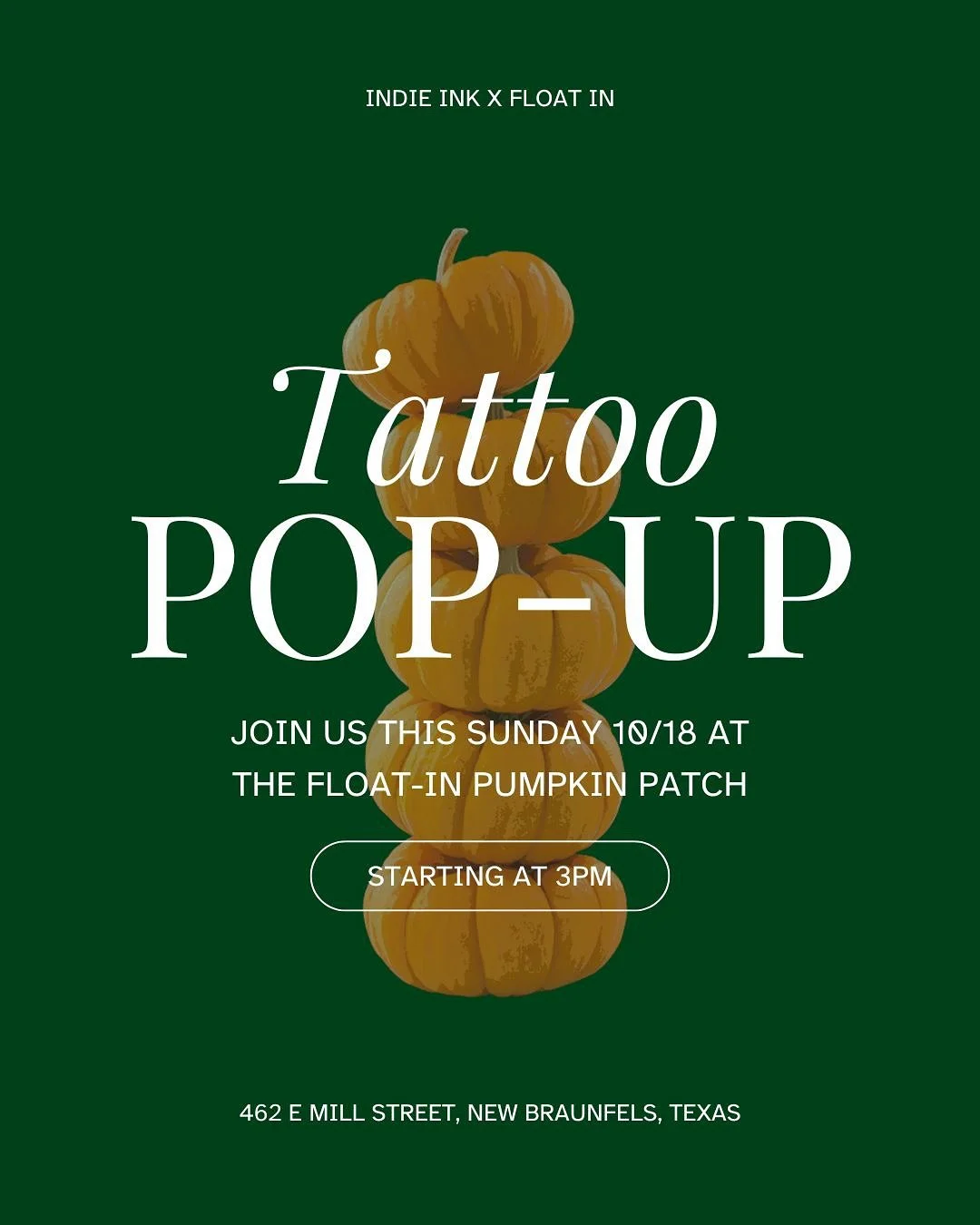 🎃🎃TOMORROW🎃🎃

Come join us at the @floatintx and grab a tatt! @themissinginktattoos and @annabeth.ink will be there starting at 3pm!

- 18+
- Flash only
- Fixed sizes
- Walk-ins only
- $100 + 

See you then!