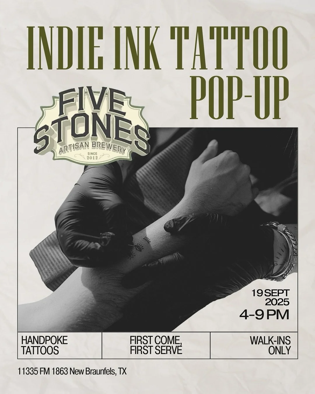 ✨TOMORROW ✨ Join us at @5stonesbrewery for a fun wine &amp; tattoo night!
 @agavepokes and @themissinginktattoos will be slinging tatts starting at 4pm - swipe to see flash available!

&bull; Walk-ins only (First come, first serve)
&bull; $100-$160 r