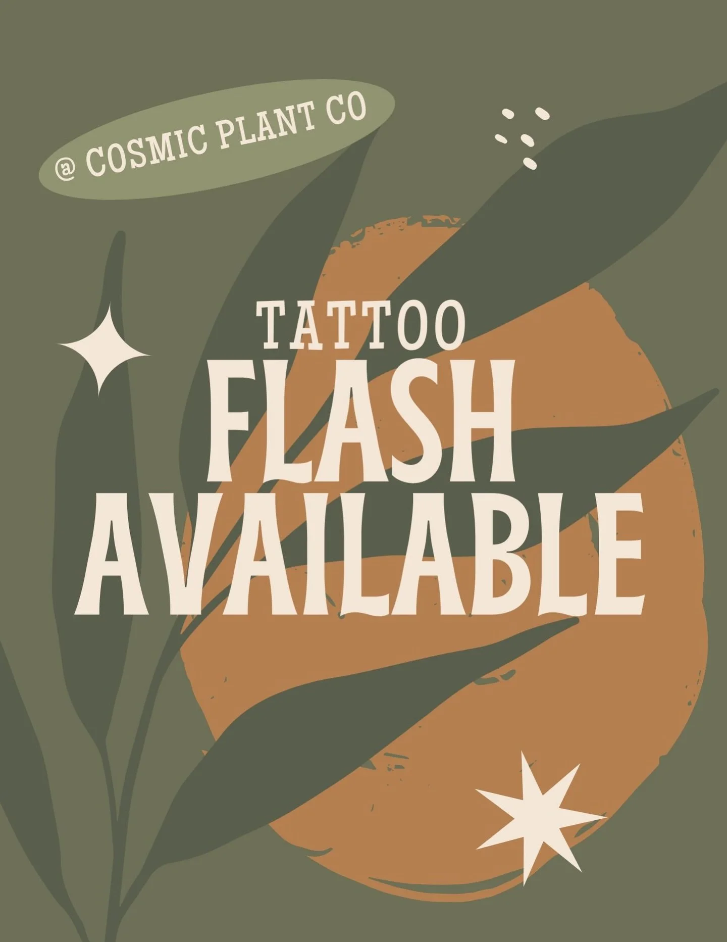 TOMORROW - READ CAPTION FOR ARTIST TIMES 🌿

🪴 @annabeth.ink 10-2pm
🪴 @spicy_pokes 10-2pm
🪴 @agavepokes 2-6pm
🪴 @themissinginktattoos 2-6pm

First flash page will be available from all artists, other pages are from that artist only. 

Fixed sizes
