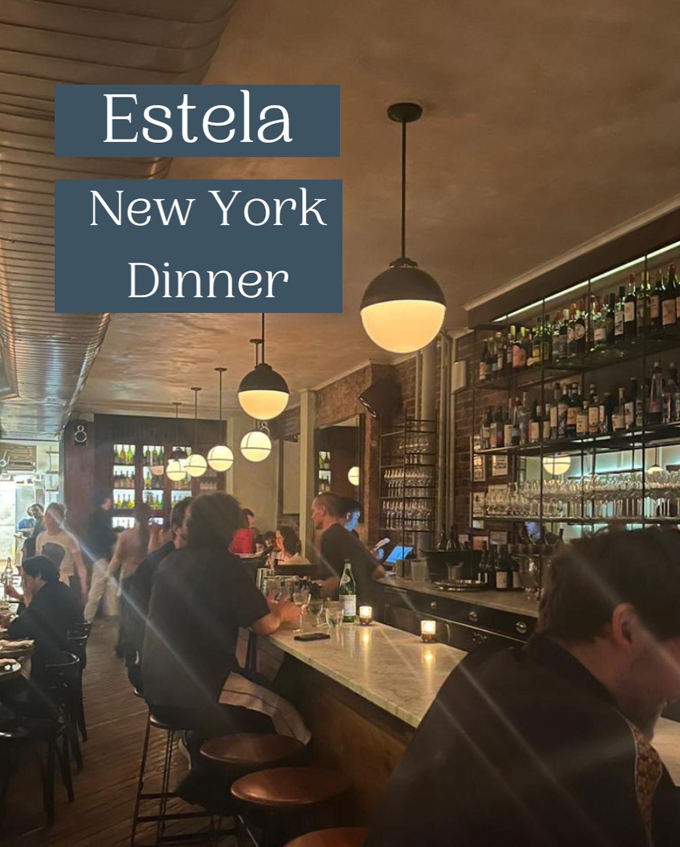 Estela NY @estelanyc 

Bistro de cocina americana moderna

Lugar c&aacute;lido, &iacute;ntimo, excelente para dates o cena con los cuates.
Men&uacute; corto lo cual me parece excelente y la idea es pedir varios y compartirlos. 
Para 4 personas pedimo