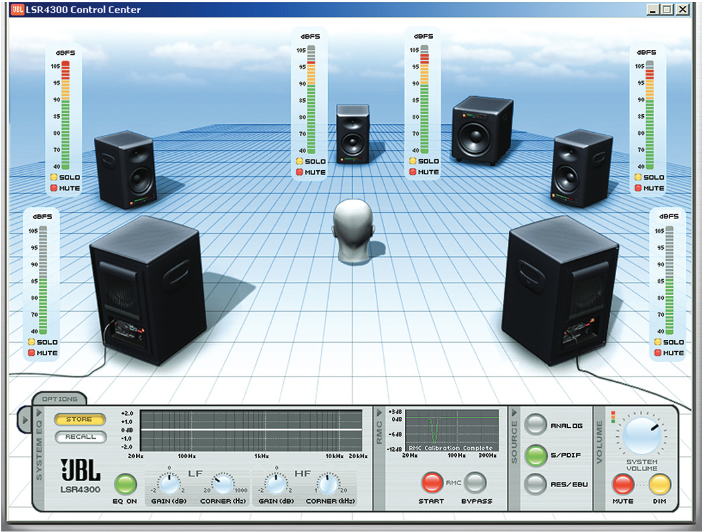 JBL LSR4300 Control Center Software - All monitoring functions can be controlled from the mix position.