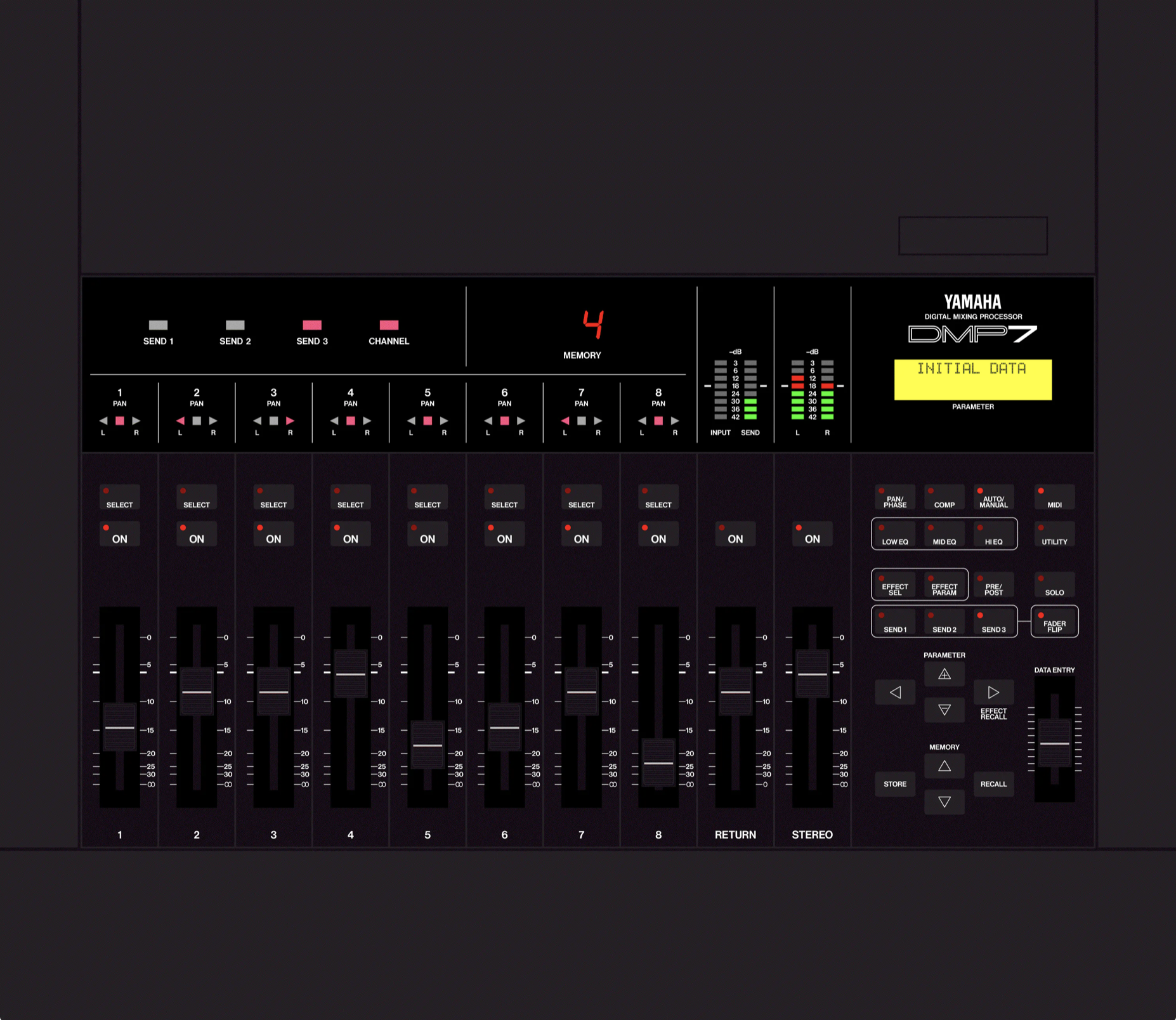 Yamaha's first commercially available digital mixer, the DMP7 Digital Mixer.