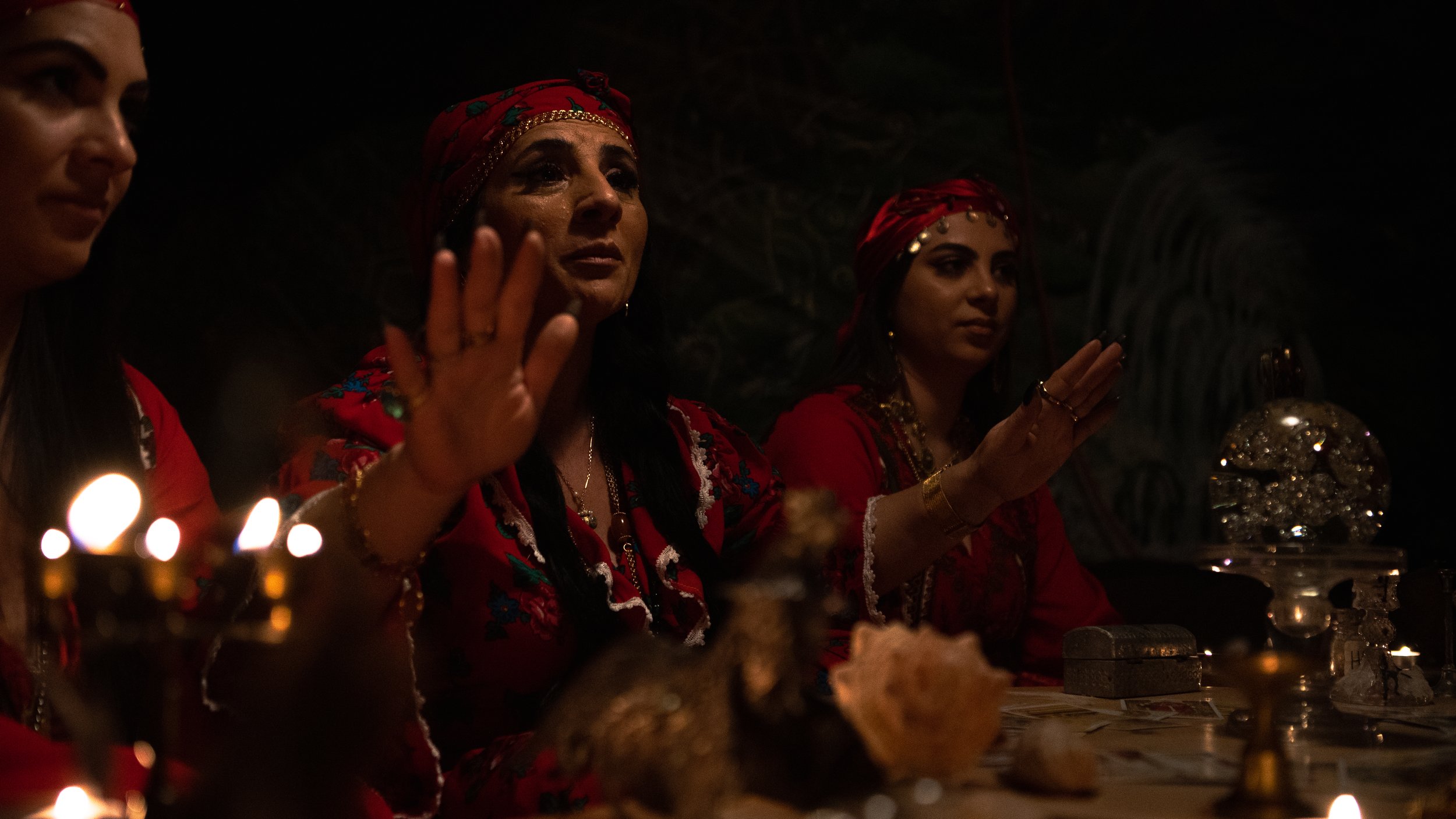 In the middle of a seance. 