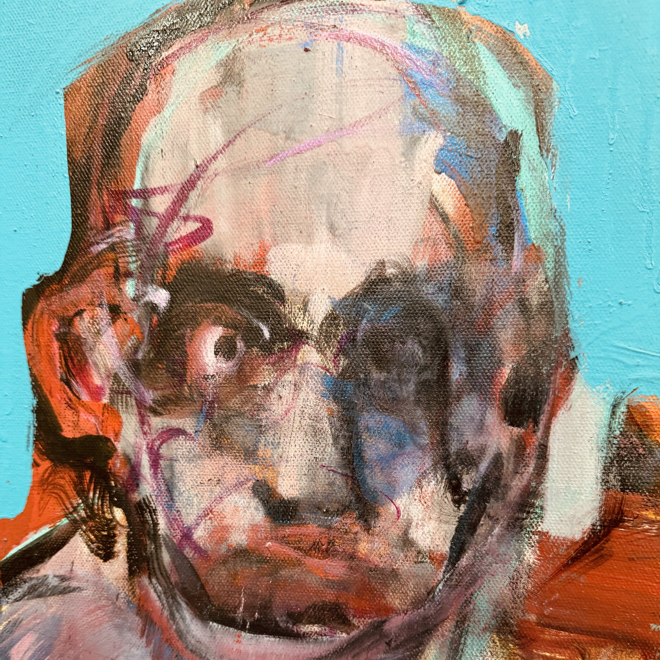 IMPERFECT Detail from one of six panels Oil , gloss and dry media .60x40" canvas. RCA Autumn Winter 2024.