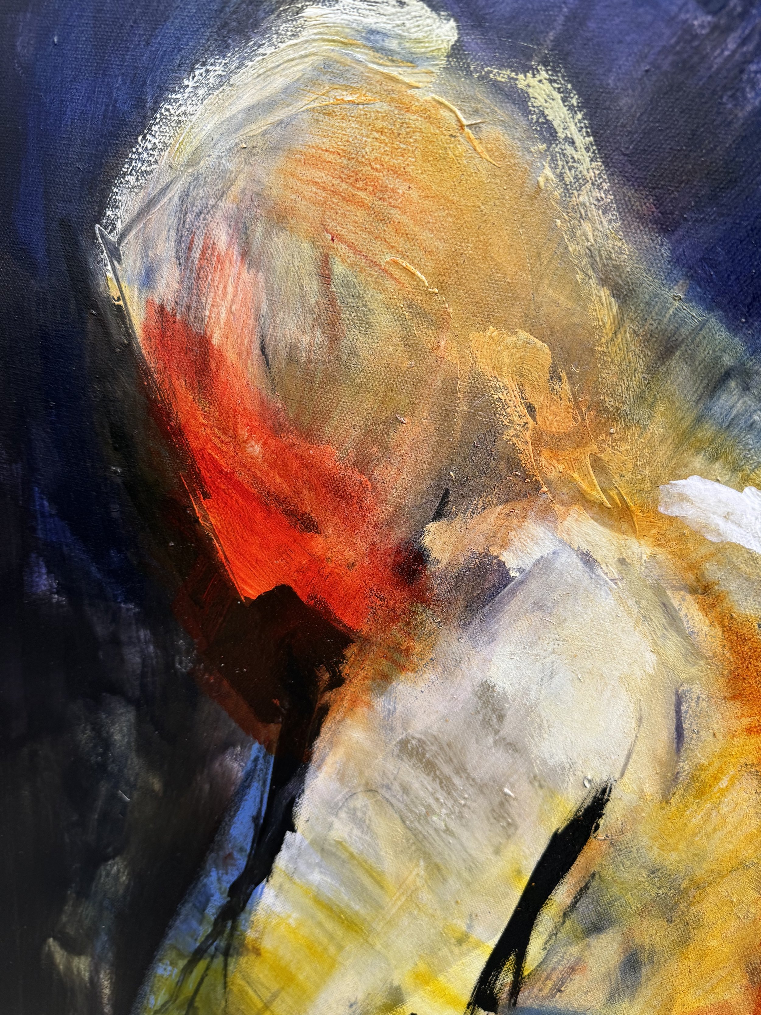 Unbroken detail
Martin Kinnear RCA
Oil, dry pigment, and staining on unprimed canvas
Polyptych (multiple panels), each 152 × 91 cm
Unbroken is a polyptych of stained and broken figures, each one half-revealed, emerging from the raw surface of unpri