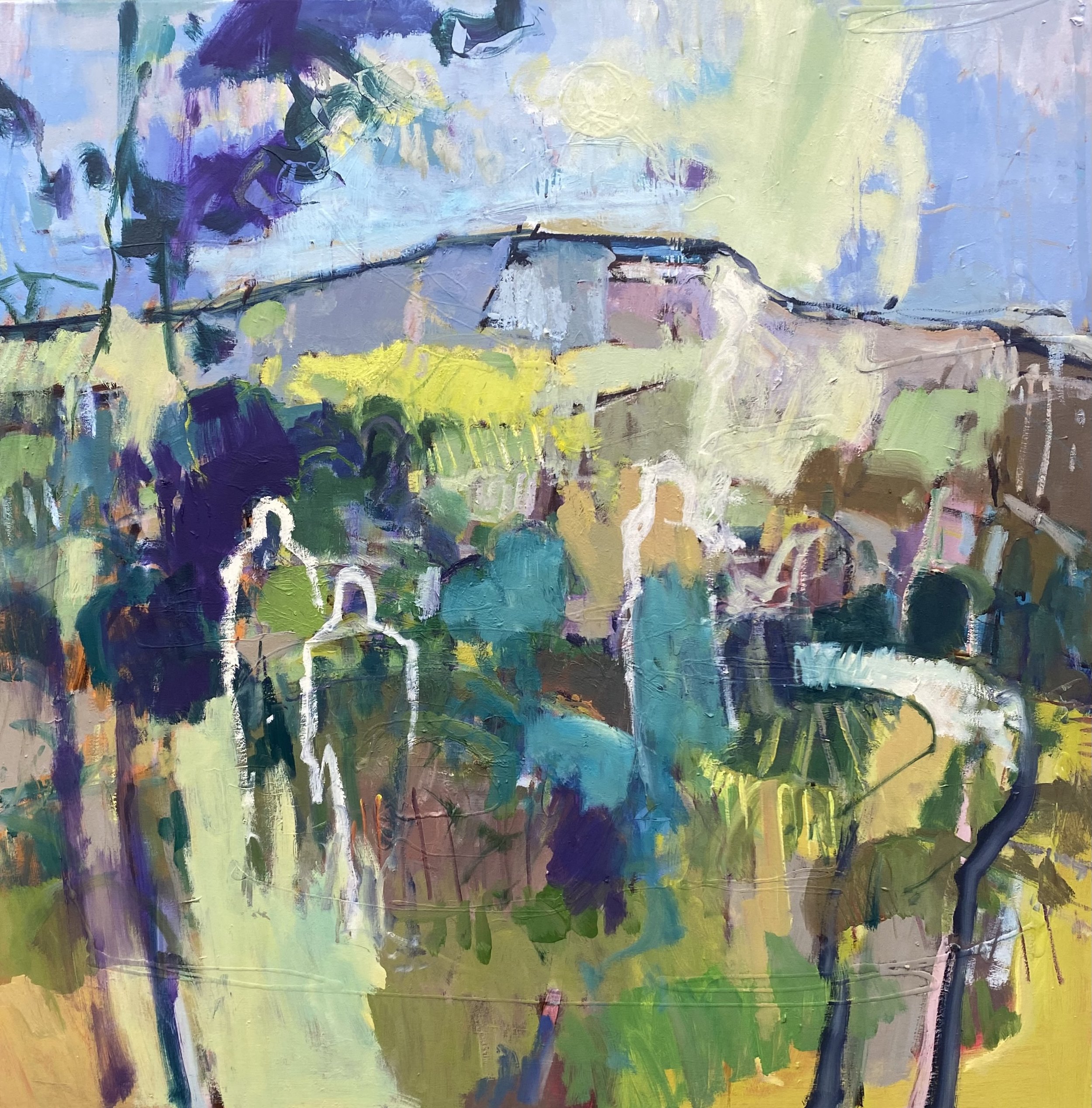 Landscape Study
Oil, peinture d’essence, sgraffito, gloss medium
Made as part of my RCA studies and selected for Landscape Painting Now (Messums, online, 2024), this painting isn’t of the landscape so much as about it. I’m interested in creating a l