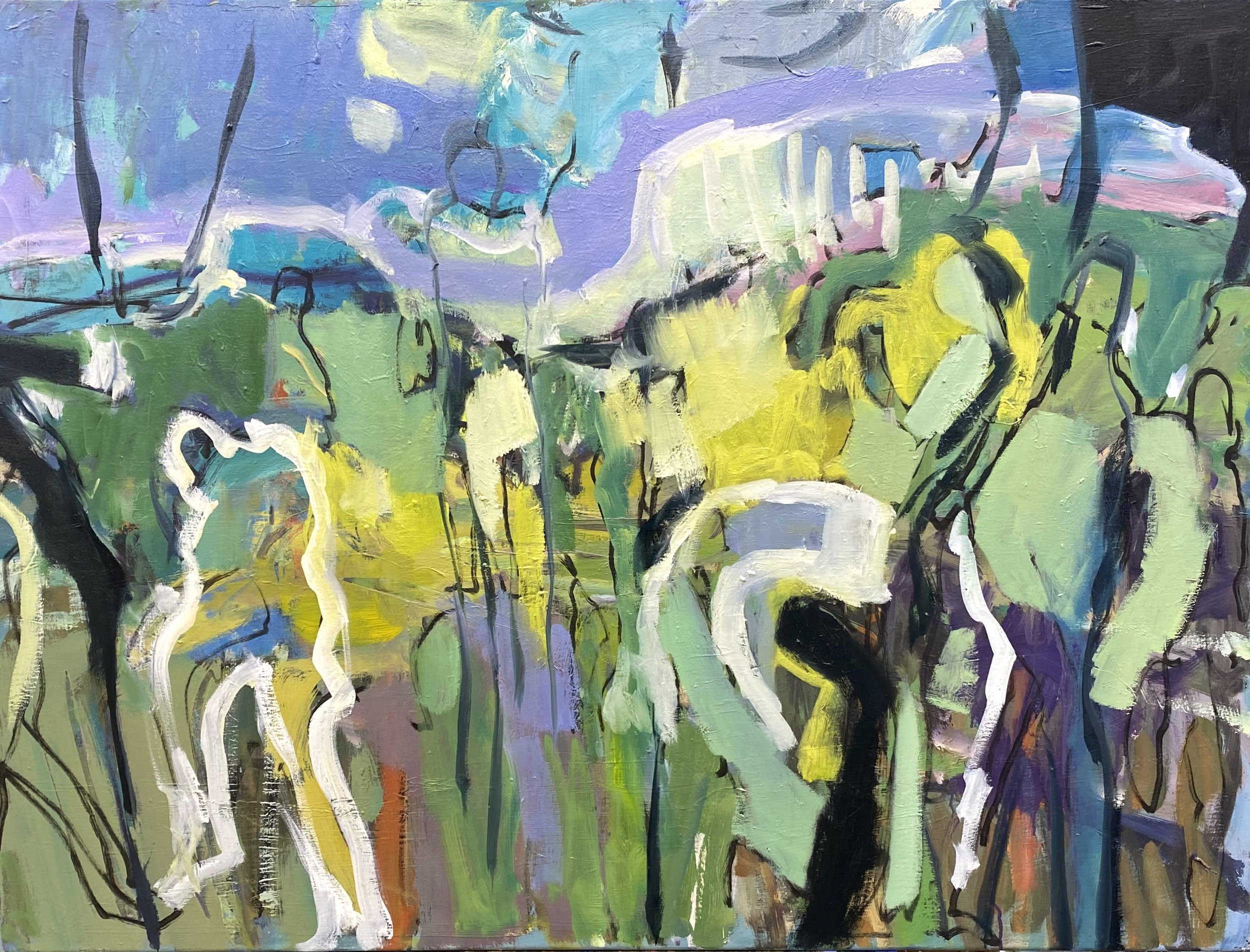 Landscape Study
Oil, peinture d’essence, sgraffito, gloss medium
Made as part of my RCA studies and selected for Landscape Painting Now (Messums, online, 2024), this painting isn’t of the landscape so much as about it. I’m interested in creating a l