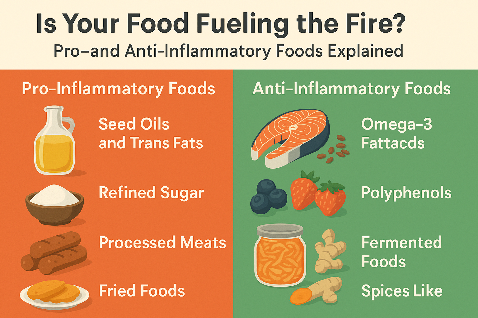 is food fueling the fire? Inflammatory vs anti-inflammatory foods infographic