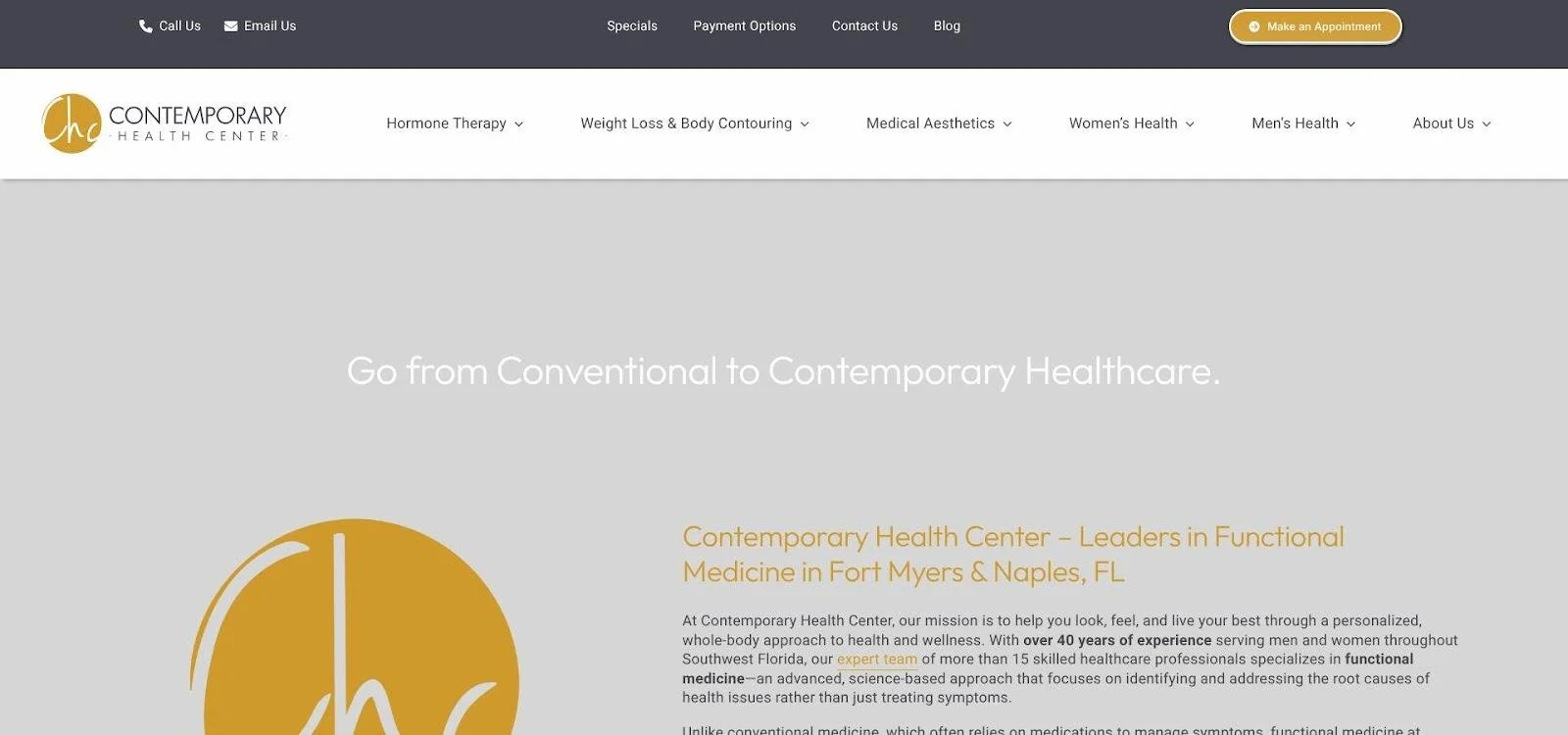 Homepage screenshot of Contemporary Health Center Fort Myers and Naples