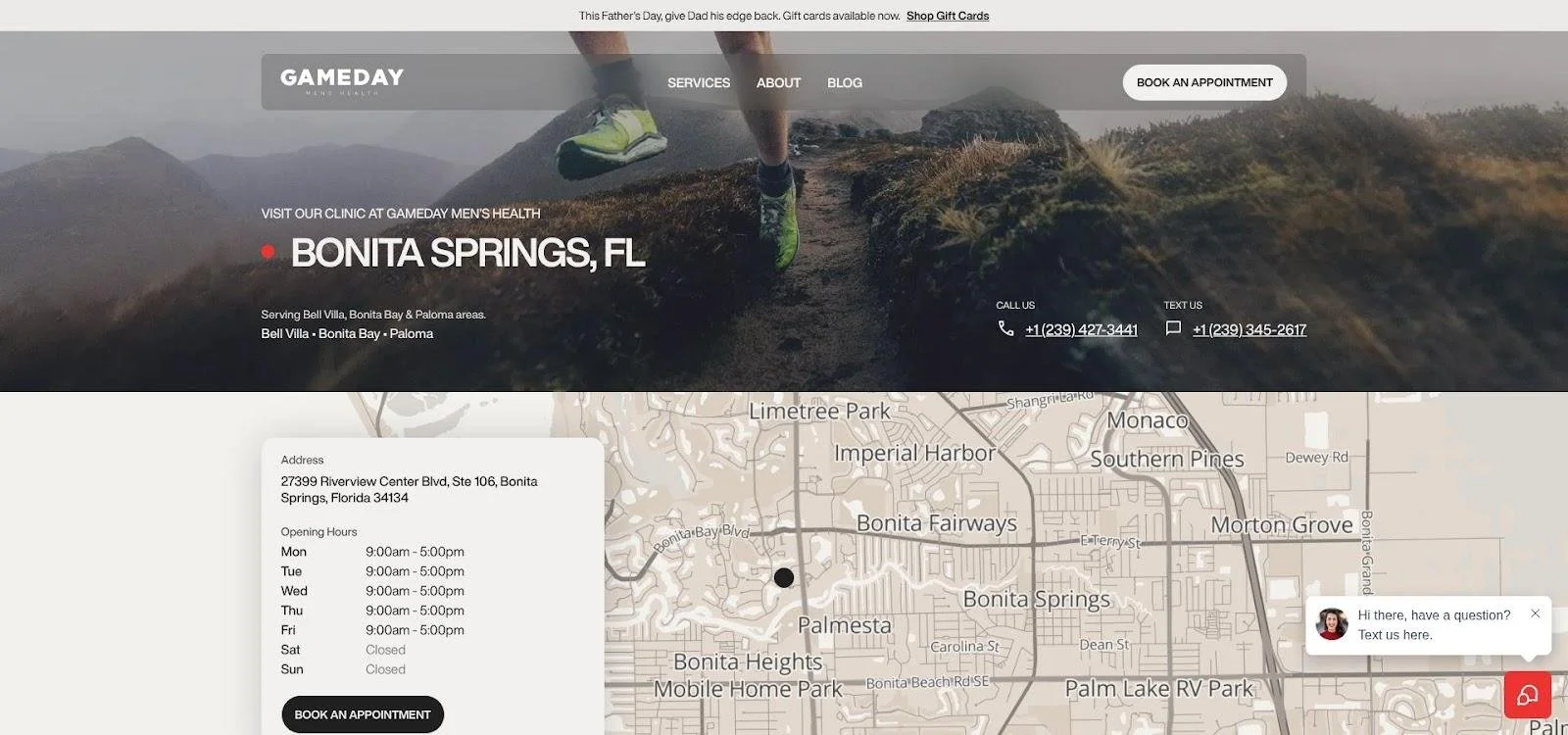 Clinic website screenshot of Gameday Men’s Health Punta Gorda location