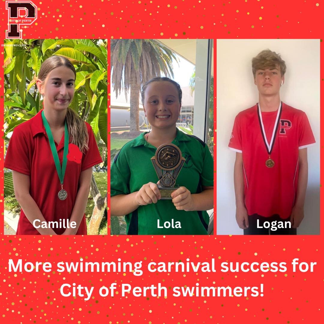 🏆 School Carnival Results 🏆

Congratulations to all our swimmers who have raced and achieved some incredible results at their school and inter-school championships! 

🏅Logan - Year 8 Champion Boy 
🏅Lola - Year 5 Champion Girl 
🏅Camille - Year 7 