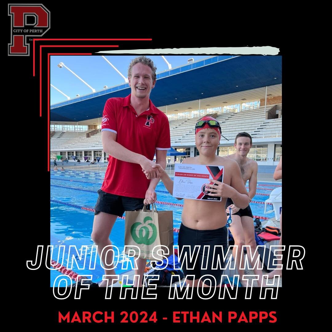 ✨ Junior Swimmer of the Month - March ✨

A huge congratulations to Ethan Papps who was named junior swimmer of the month for March 2024! 

Ethan was awarded SOTM in recognition of his consistent hard work at training which has led to impressive perso