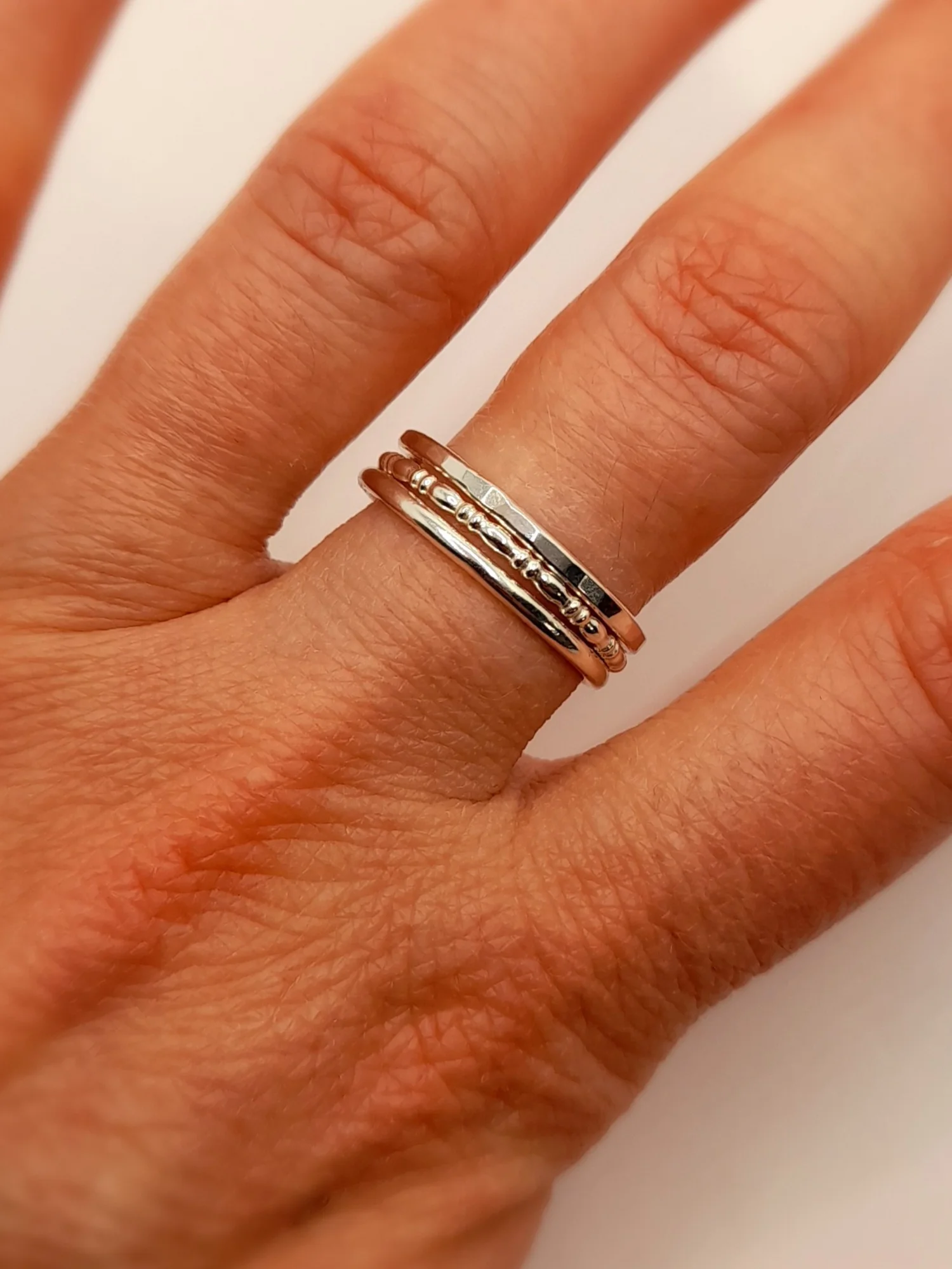 Handmade Sterling Silver Beaded Stacking Ring – 1.5mm Thin, Size Adjustable, Perfect For Layering