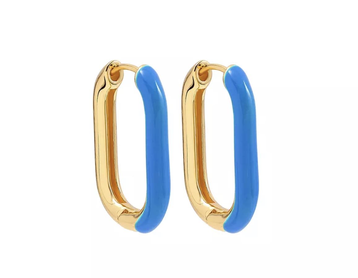 Meticulously created from 18ct gold plated stainless steel and vibrant enamel, these classic squoval hoops unfurl themselves into an enchanting candy-inspired masterpiece.