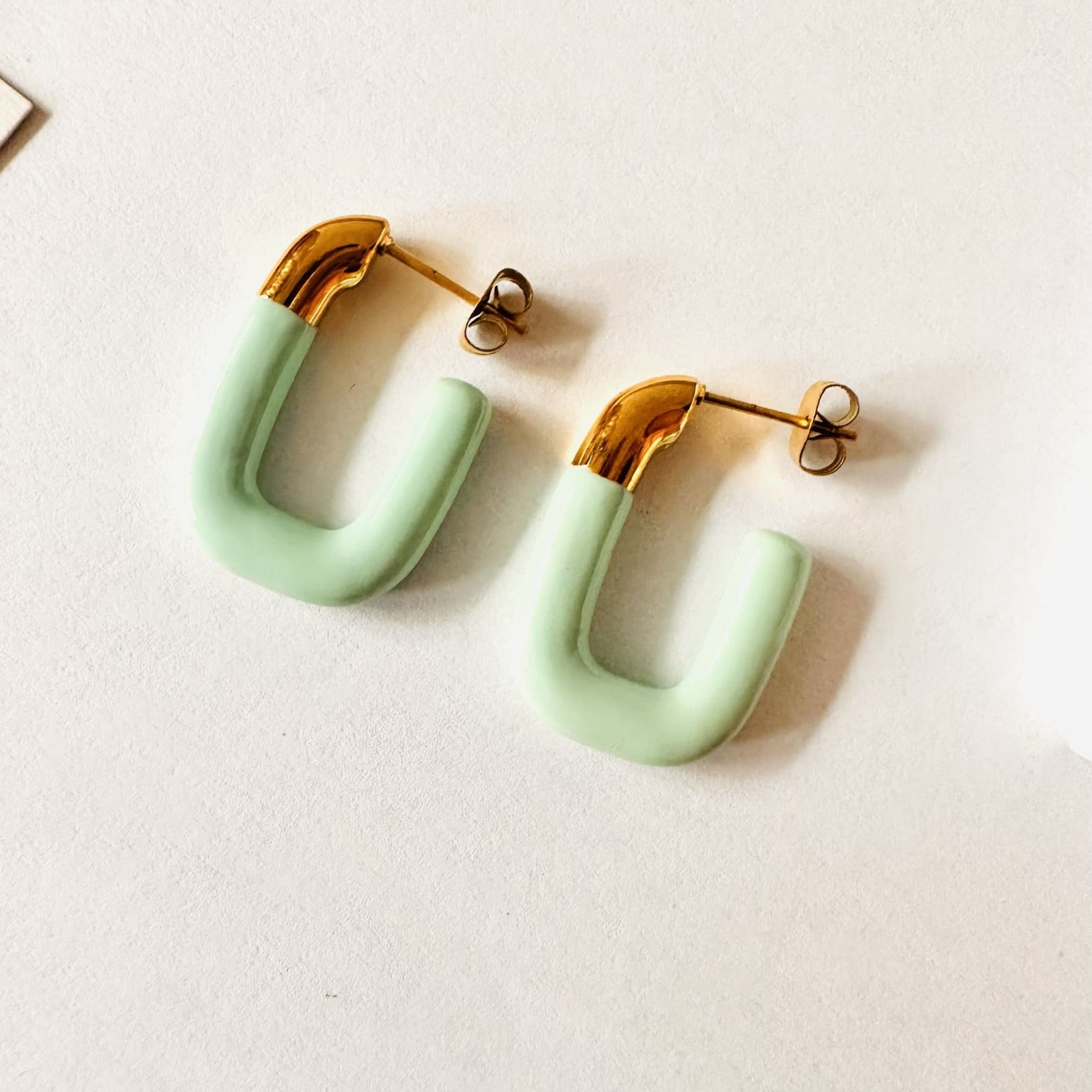 Vibrant Aqua Green Sugar Enamel & Gold Earrings