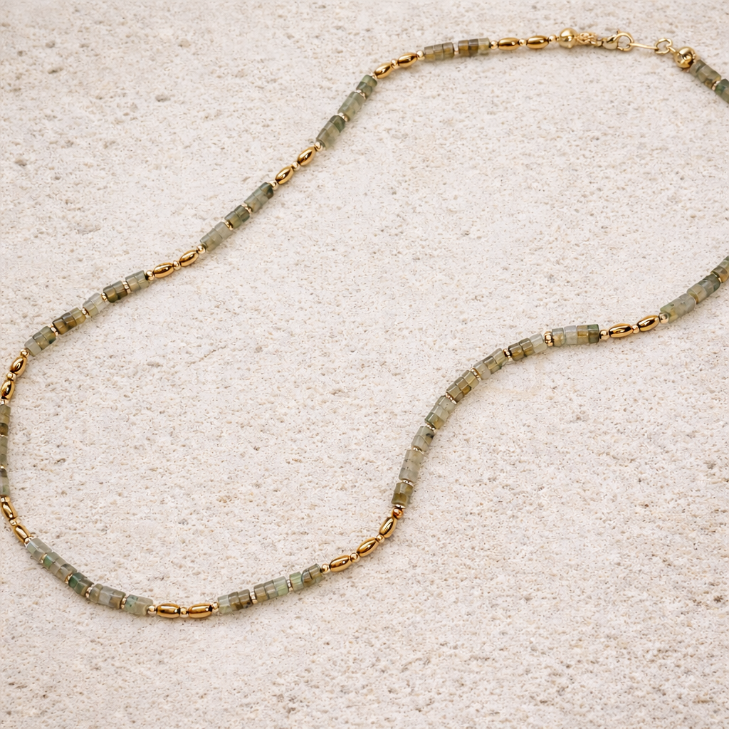 Coco Necklace | Labradorite Heishi Bead Necklace with 18k Gold Plated Haematite Accents