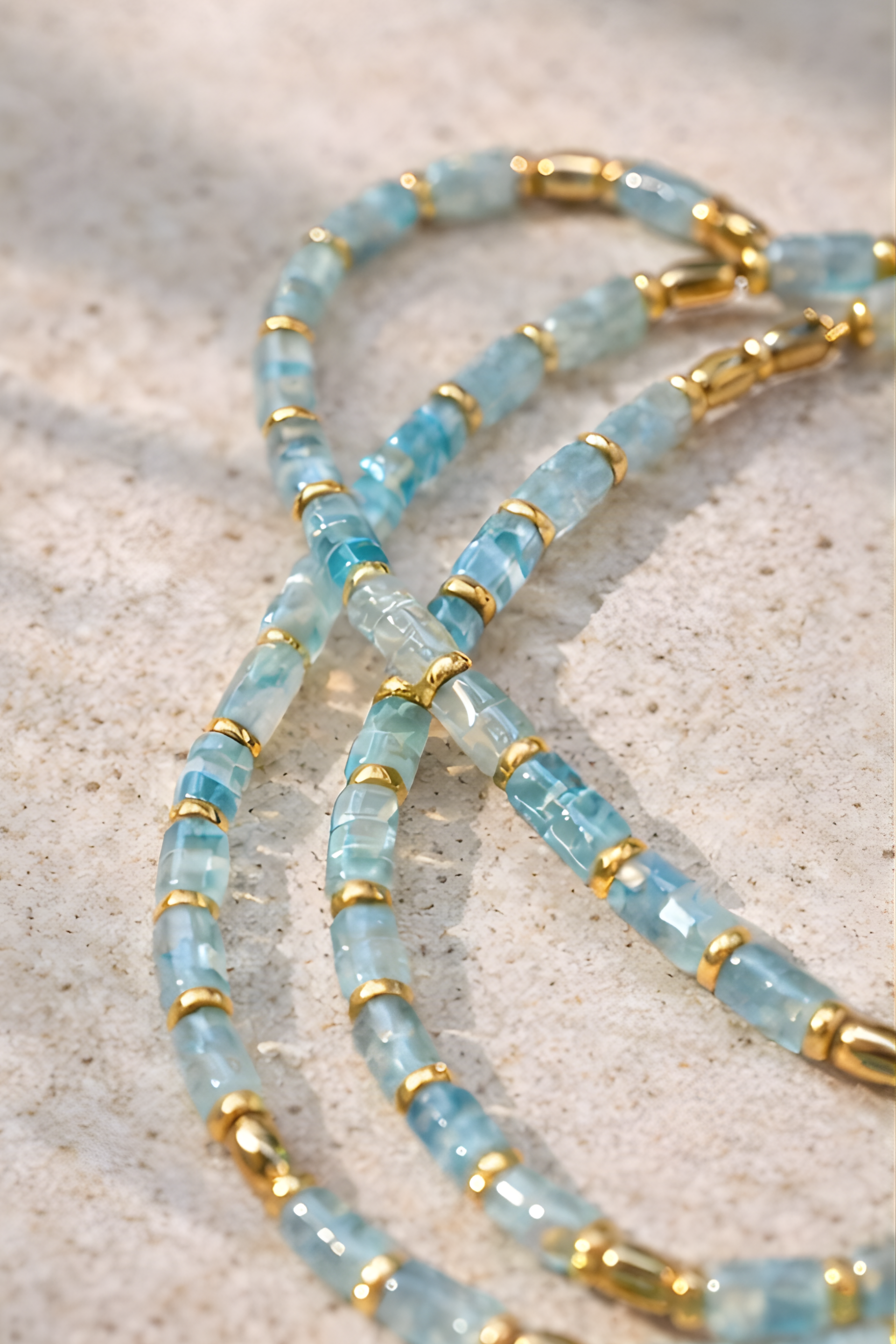 Coco necklace with lab made aquamarine gemstones
