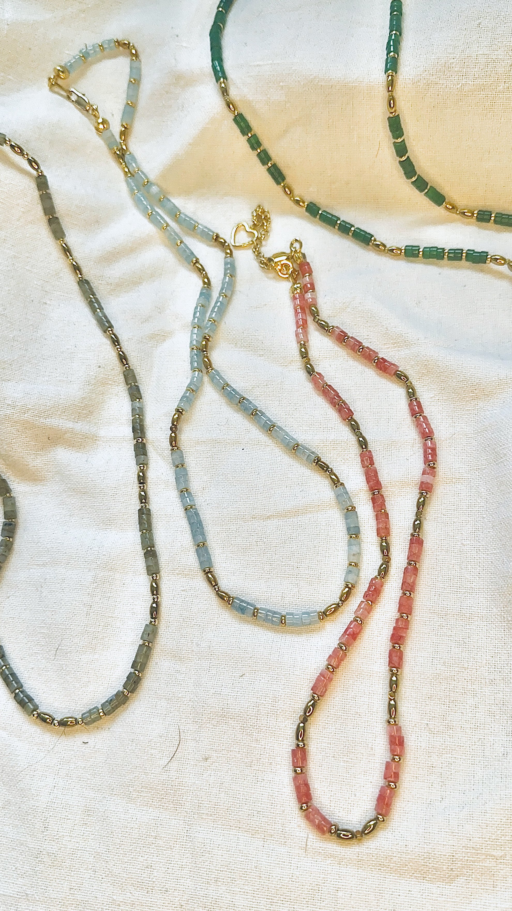 Coco Necklace with lab-made Rose Quartz heishi beads and 18k gold plated haematite spacer beads, pink minimalist layering necklace by ÎLE KEKERE.