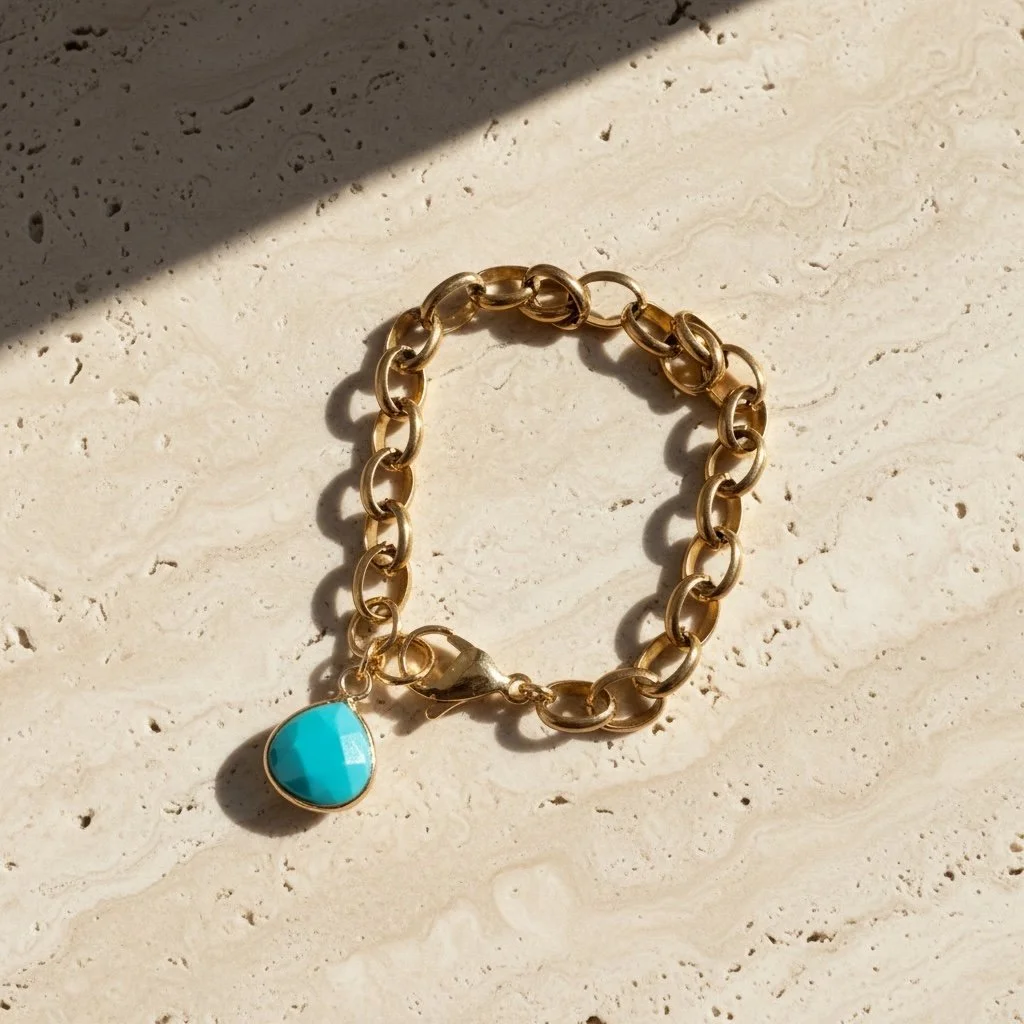 Zora Bracelet | PVD Gold Plated Stainless Steel Chain Bracelet with Turquoise Gemstone Pendant