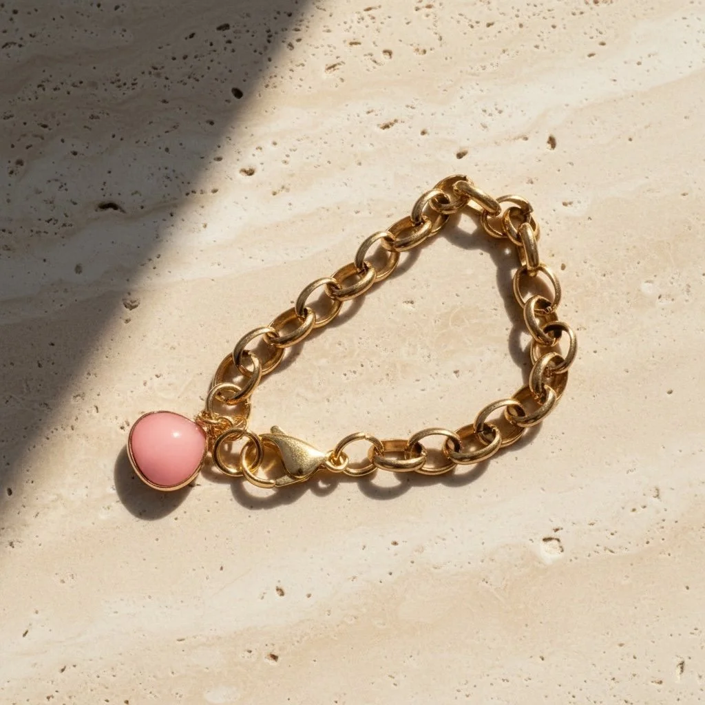 Zora Bracelet | PVD Gold Plated Stainless Steel Chain Bracelet with Pink Chalcedony Gemstone Pendant