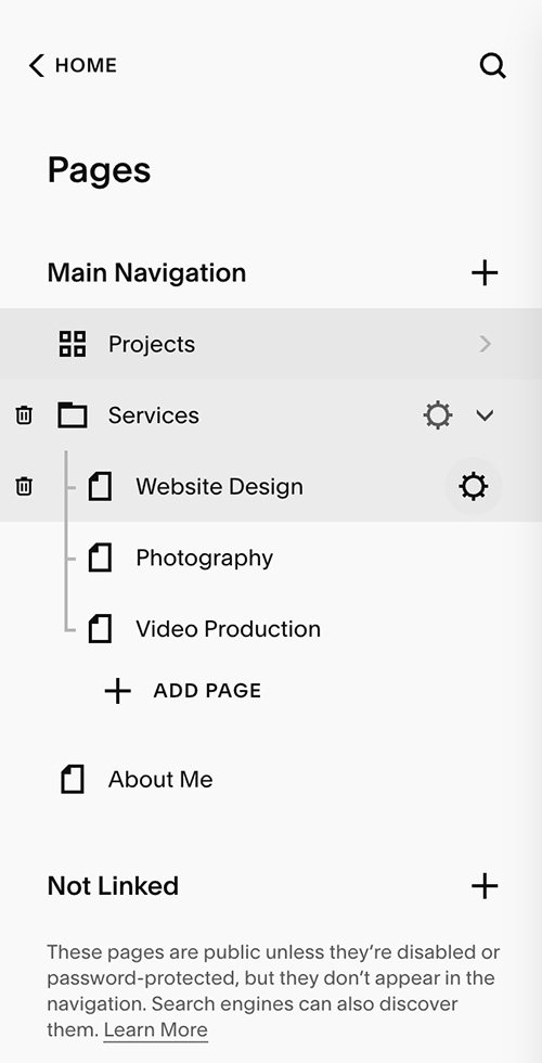 2. Hover over the title of the page you want to edit and click the cog icon
