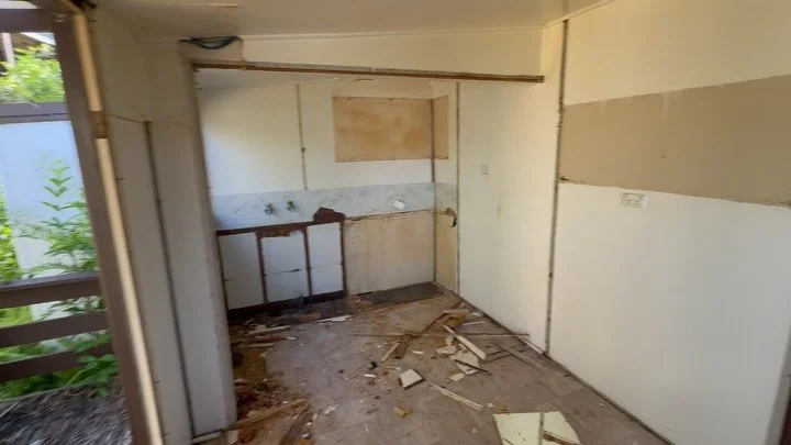 Every reno starts somewhere, but the original state of these two units was so grim, no one stood around long enough to capture the ‘before’. Straight to demo. 
The Ager St units (one studio, one single-bedroom) were once accommodation fo