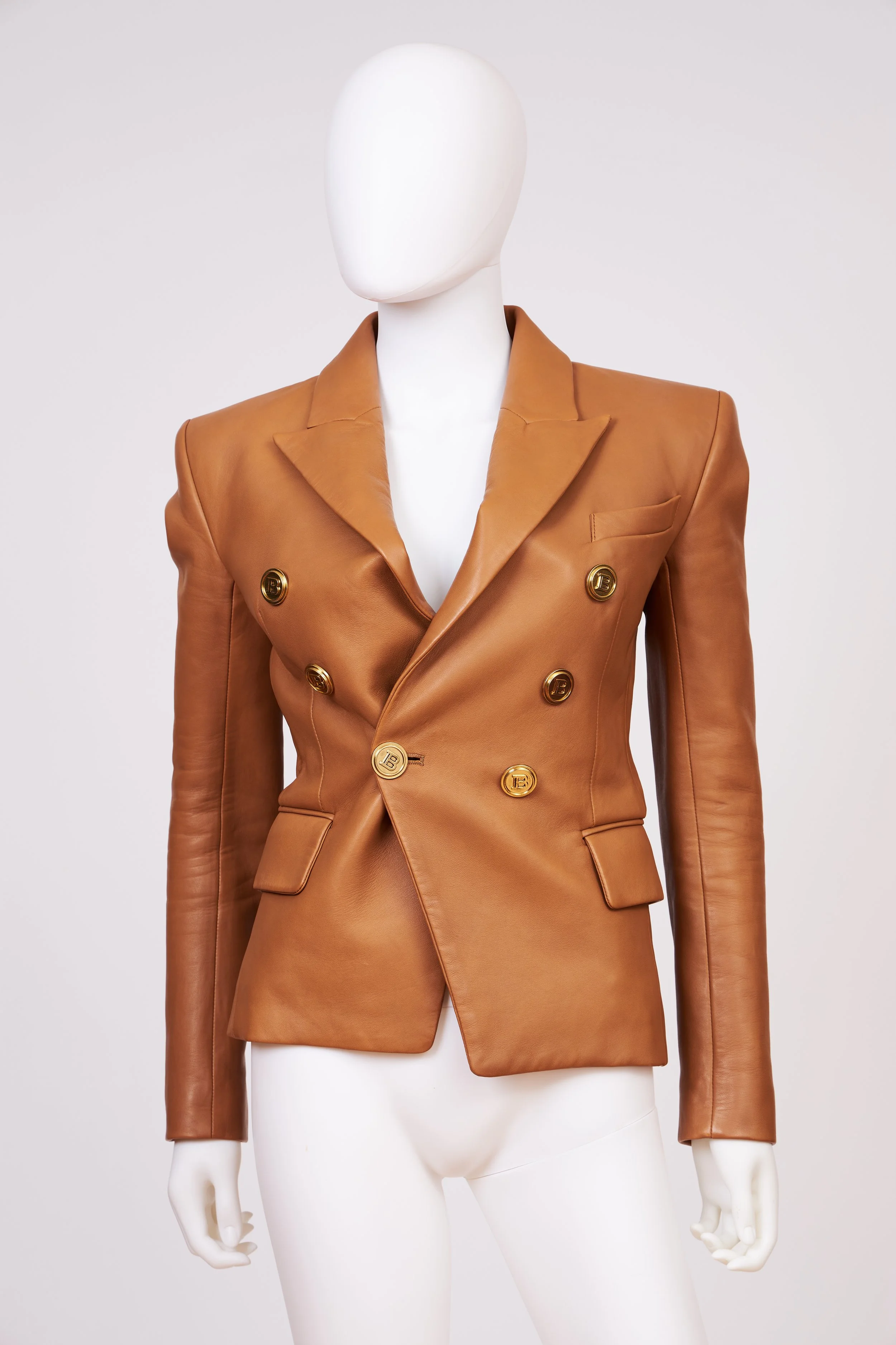 balmain double breasted leather blazer