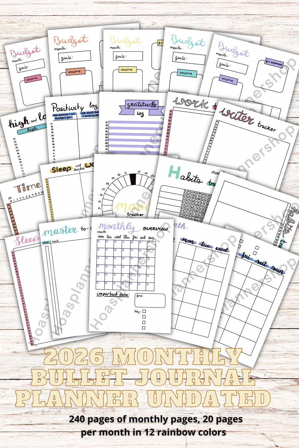 PDF ONLY | ultimate 2026 pastel rainbow planner -240 pages- 12 months in 12 rainbow colors UNDATED PLANNER | PRINTABLE downloads