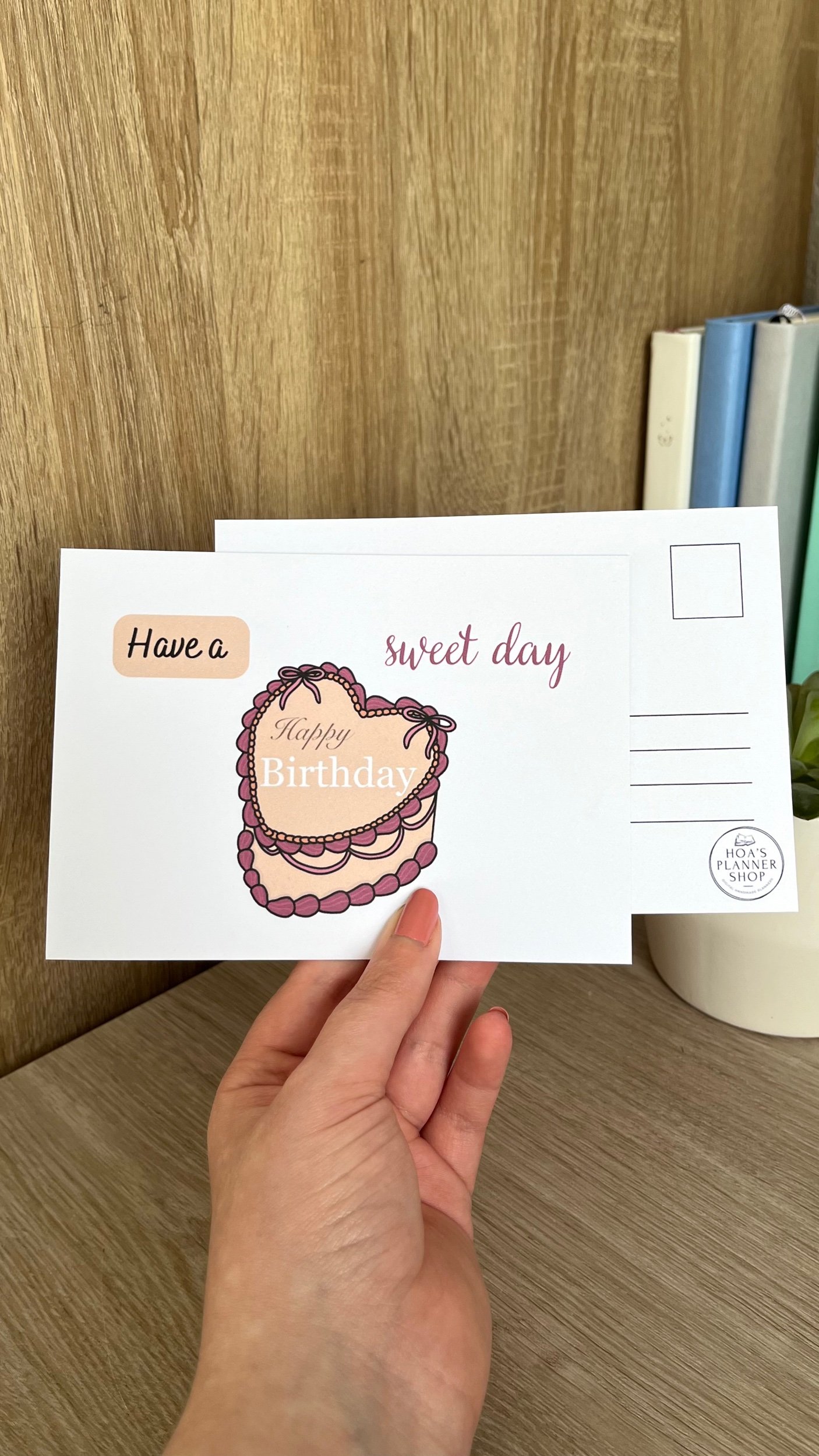 Happy birthday vintage heart cake postcard