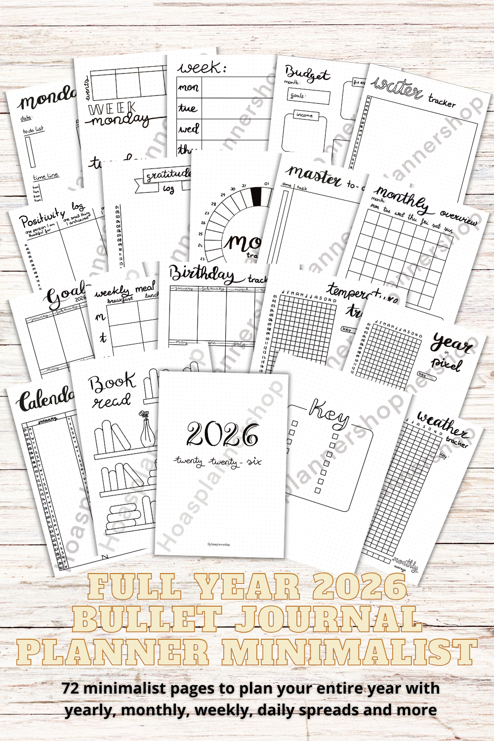 PDF ONLY | ultimate 2026 minimalist planner uncolored/blank -72 pages- yearly, monthly, weekly and daily  UNDATED PLANNER | PRINTABLE downloads