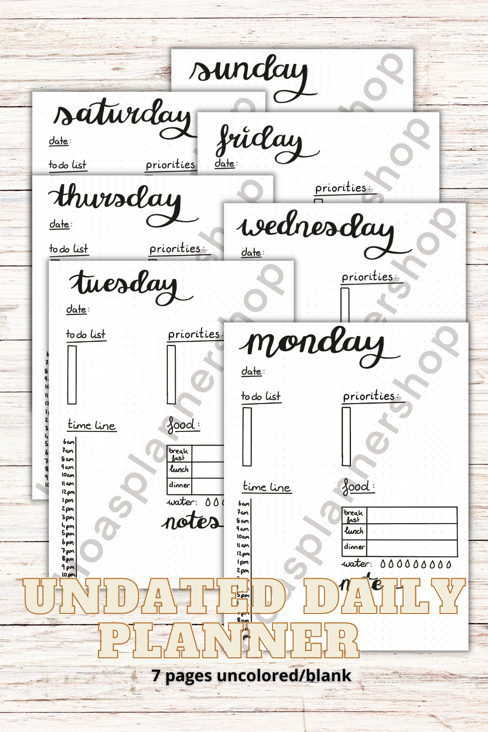 PDF ONLY | ultimate 2026 minimalist daily planner uncolored/blank -7 pages- daily planner for each day of the week UNDATED PLANNER | PRINTABLE downloads