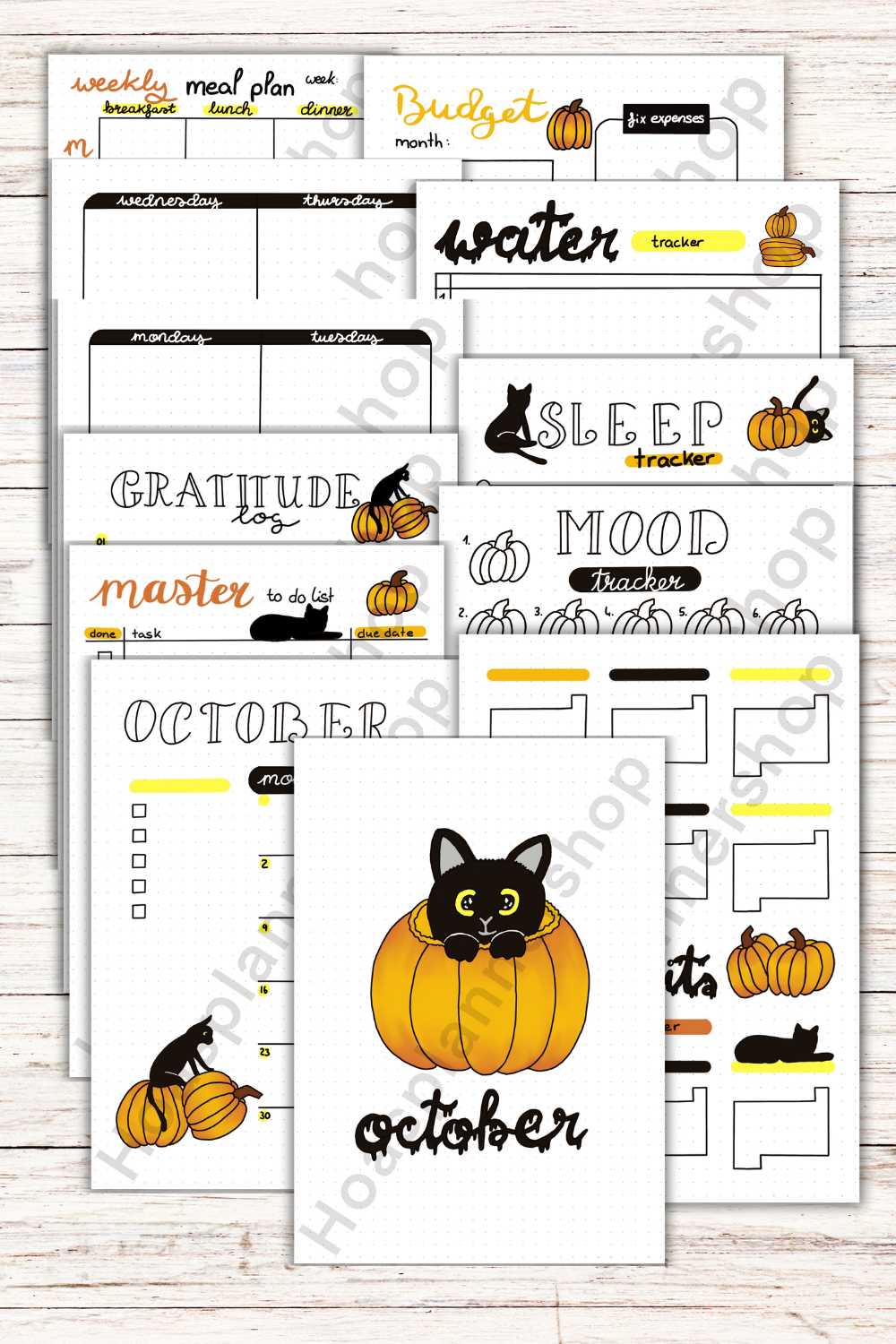 PDF ONLY | October 2026 monthly setup pumpkins and black cat theme 13 pages with weekly spreads | Printable download