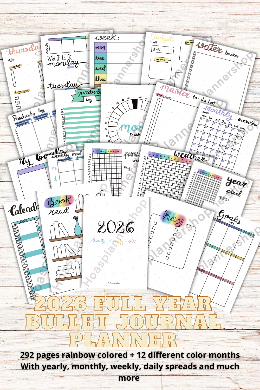 PDF ONLY | ultimate 2026 pastel rainbow planner -292 pages- yearly, monthly, weekly and daily  UNDATED PLANNER | PRINTABLE downloads