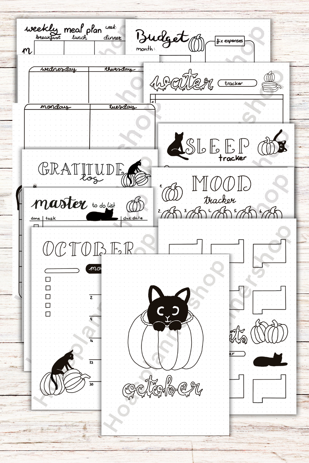 PDF ONLY | October 2026 BLANK monthly setup pumpkins + black cat theme 10 pages with weekly spreads | Printable downlads