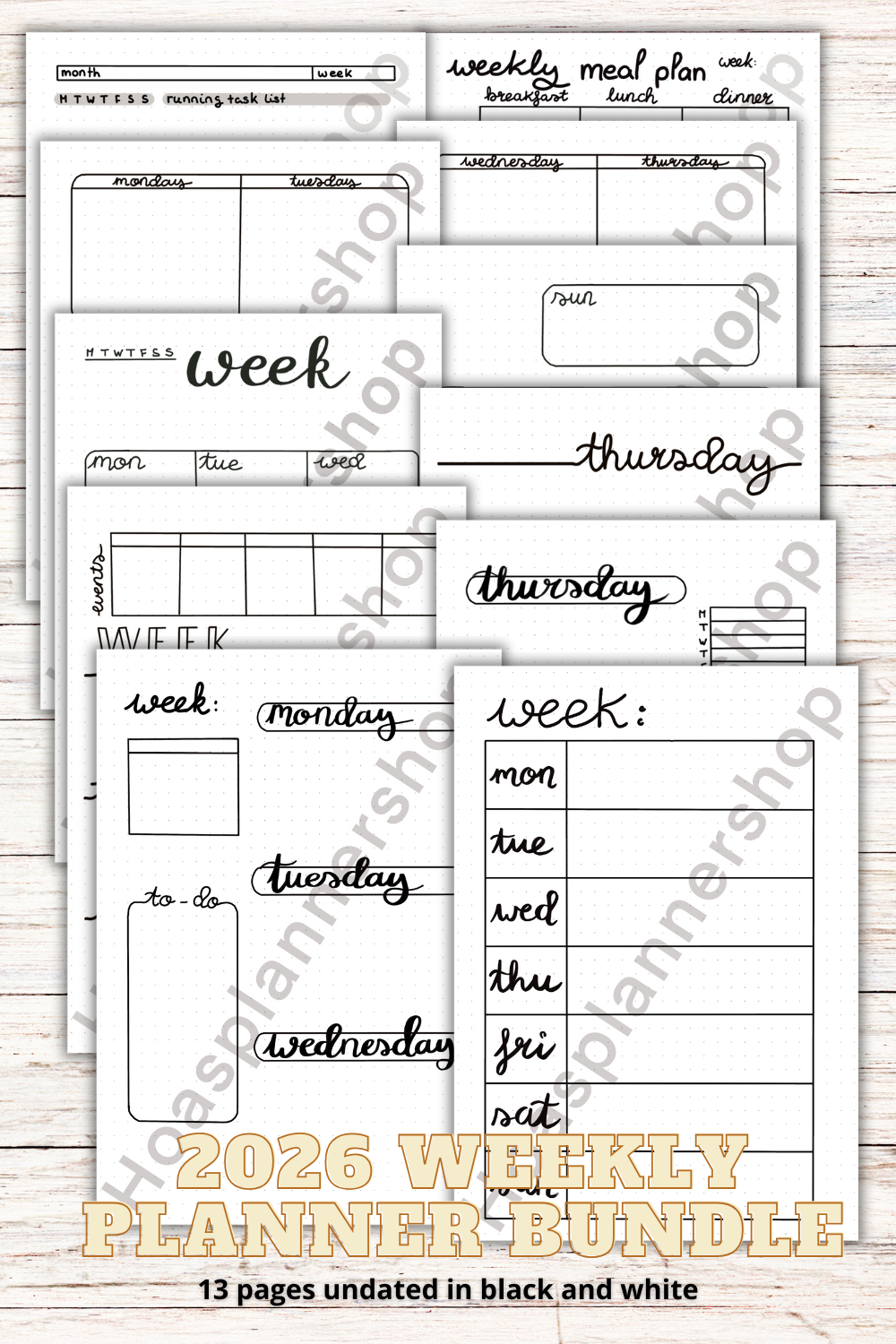 PDF ONLY | ultimate 2026 minimalist weekly planner -13 pages- weekly planner + weekly meal planner UNDATED PLANNER | PRINTABLE downloads
