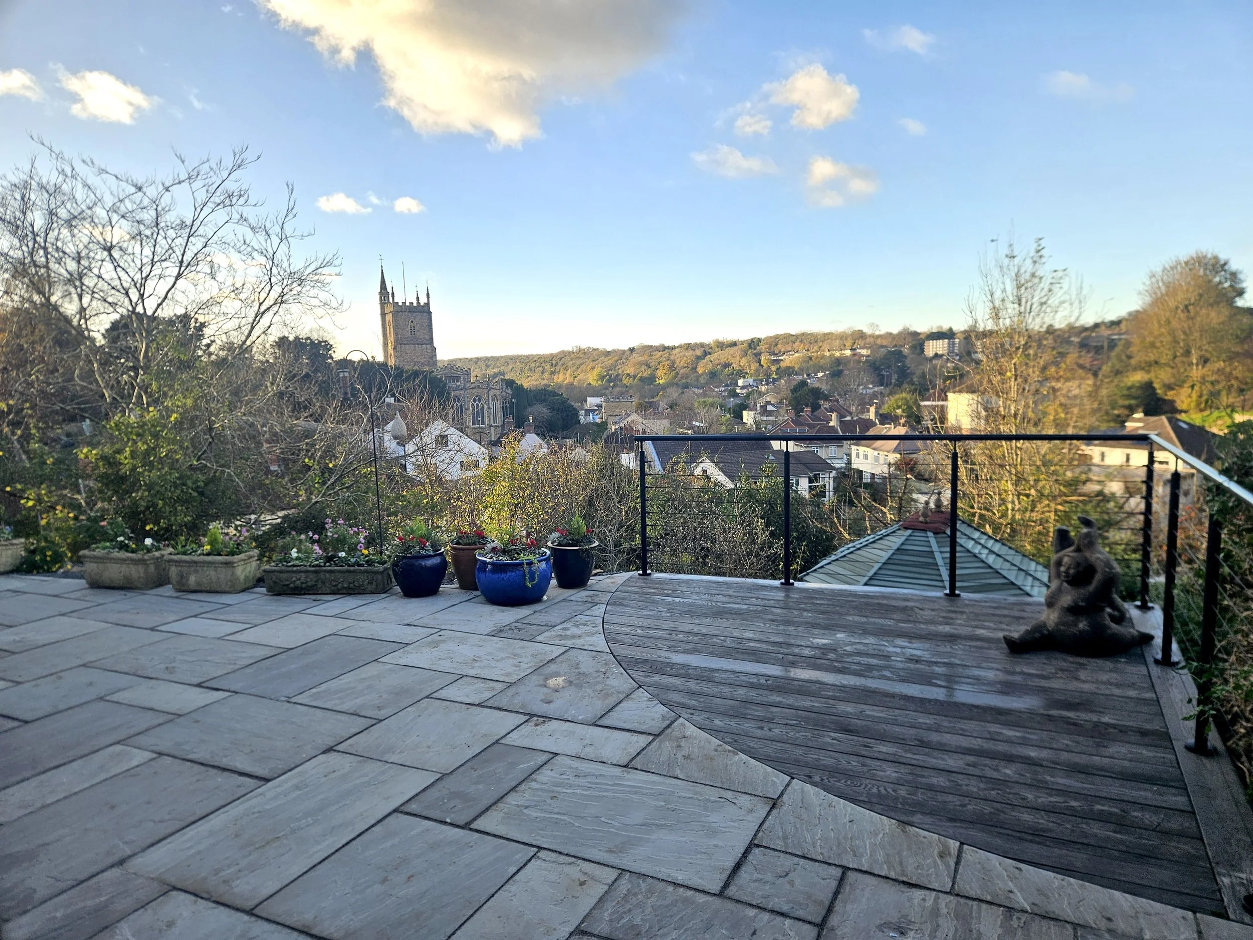 Raised patio and composite deck, Westbury